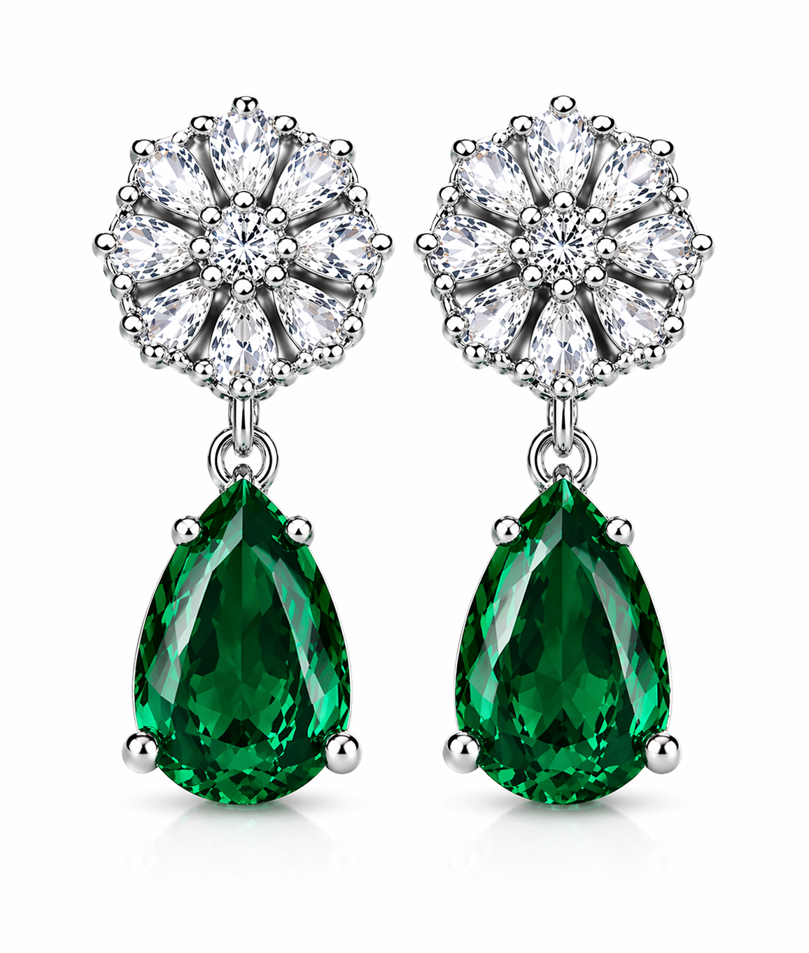 Emerald Drop Flower Earrings