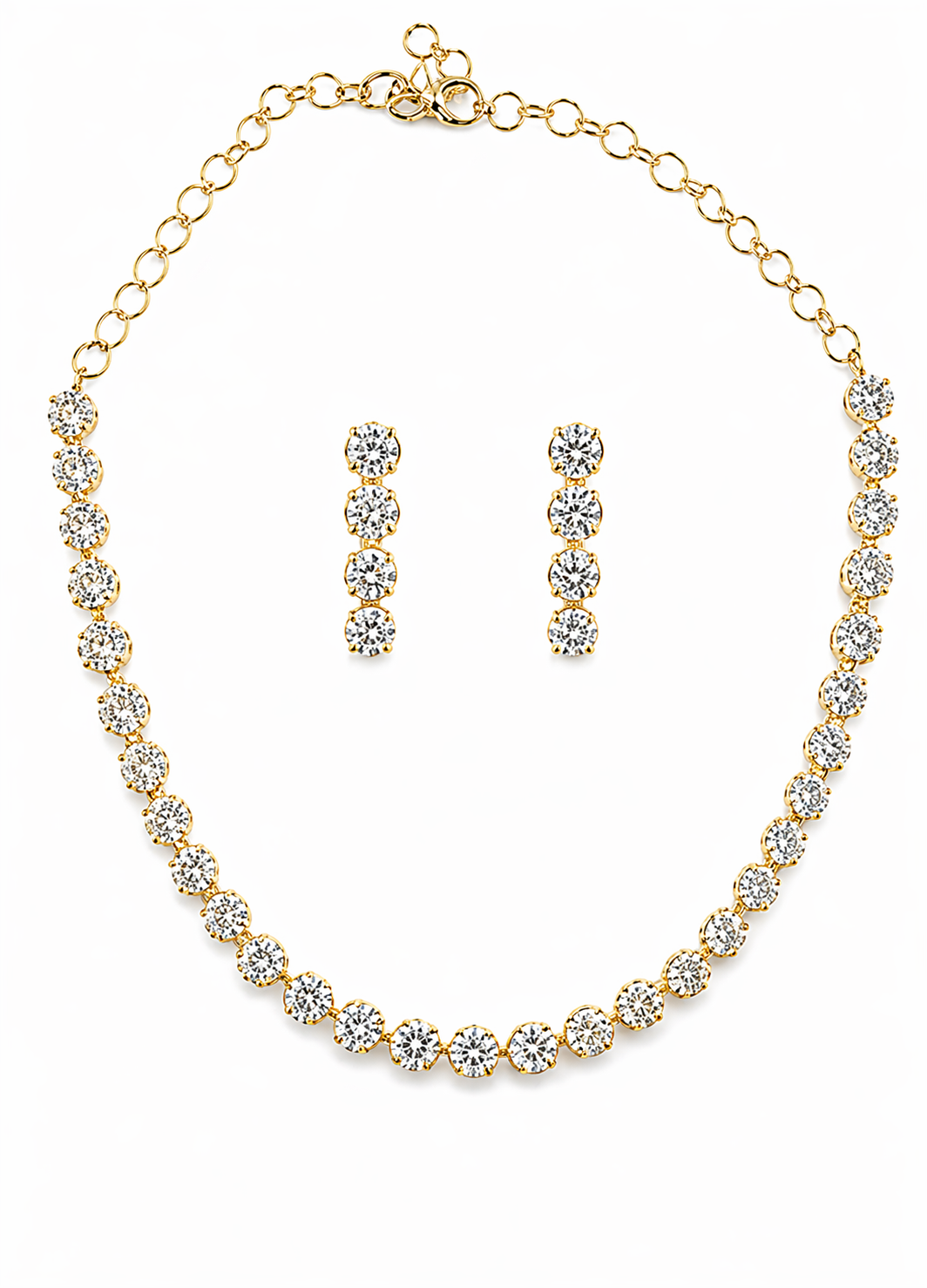Gold Plated CZ Diamond Crystal Jewelry Set