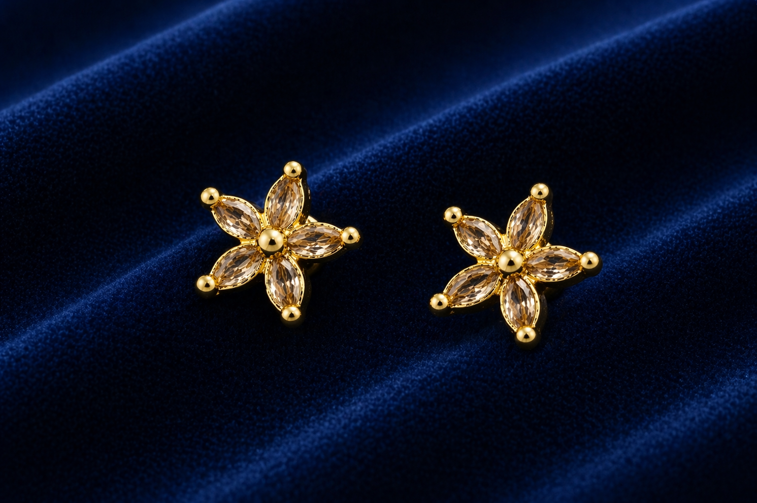 Gold Plated Flower CZ Diamond Stud Earrings