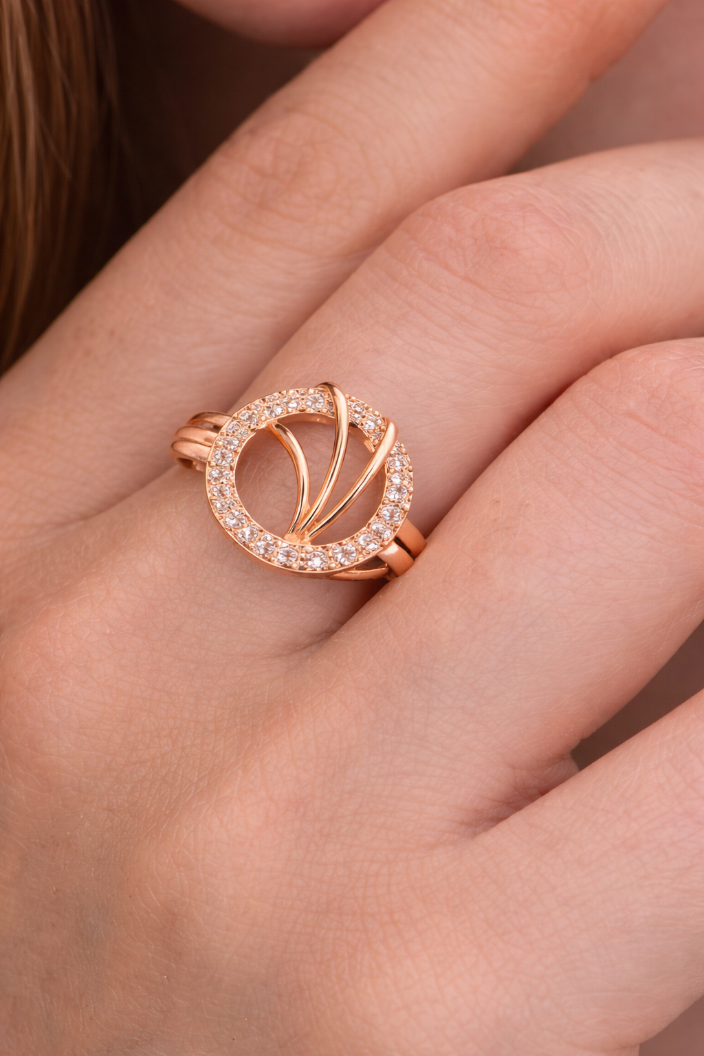 Elegant Rose Gold Plated CZ Diamond Ring