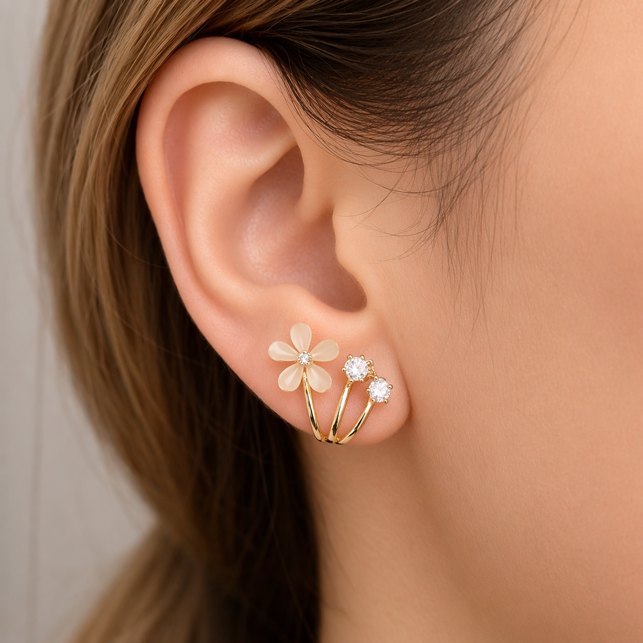 Gold Flower Crystal Earrings
