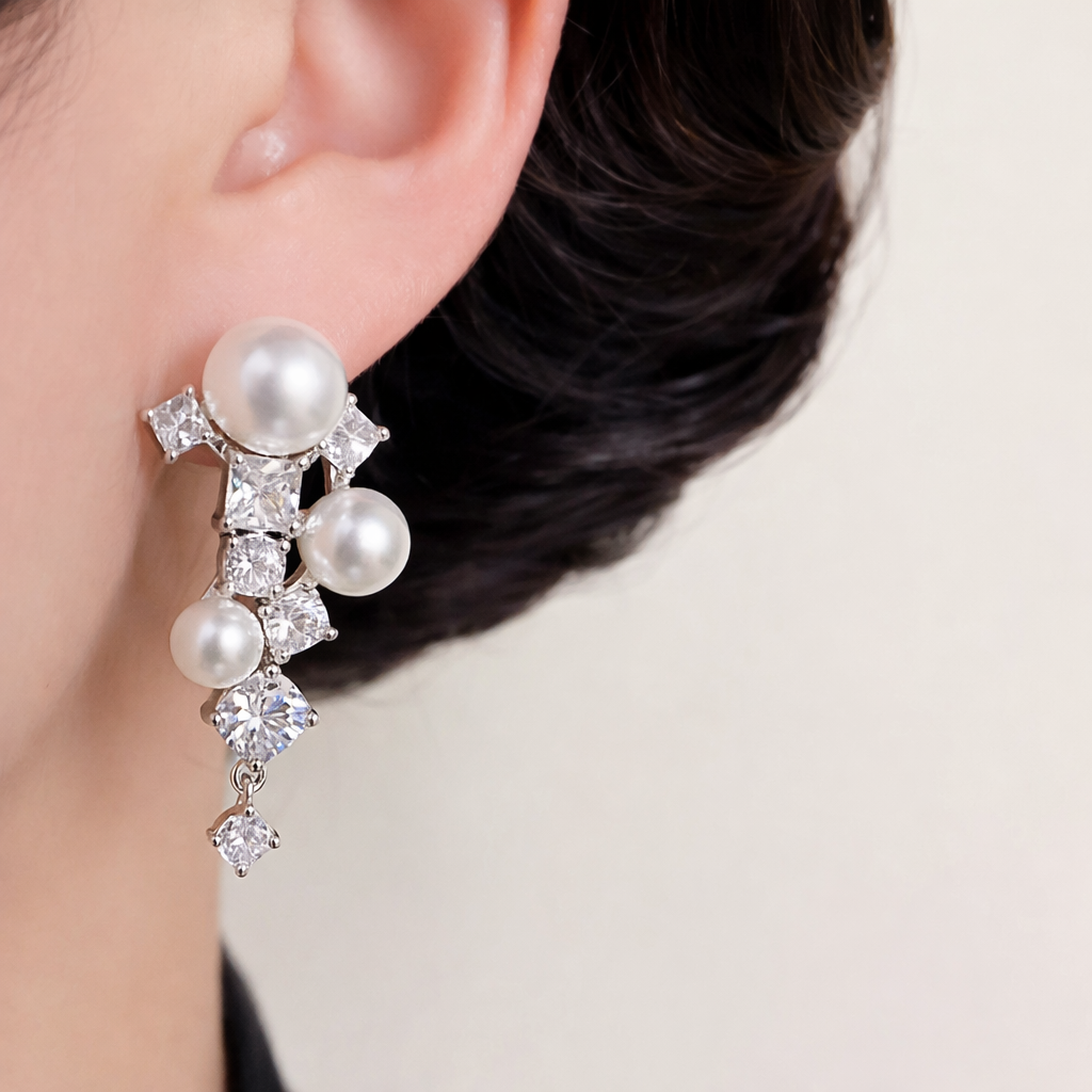 Elegant Pearl & Crystal Drop Earrings