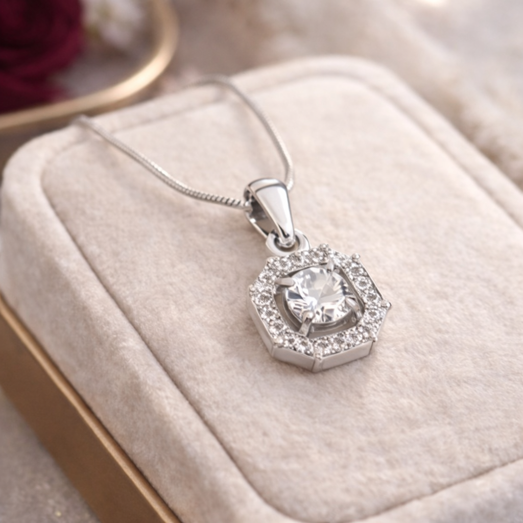CZ Diamond Square Pendant with Solitaire studs