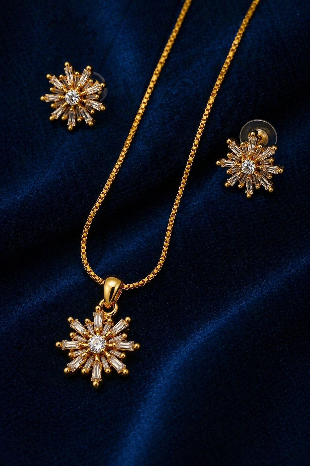 Gold Plated CZ Diamond Snowflake Jewelry Set