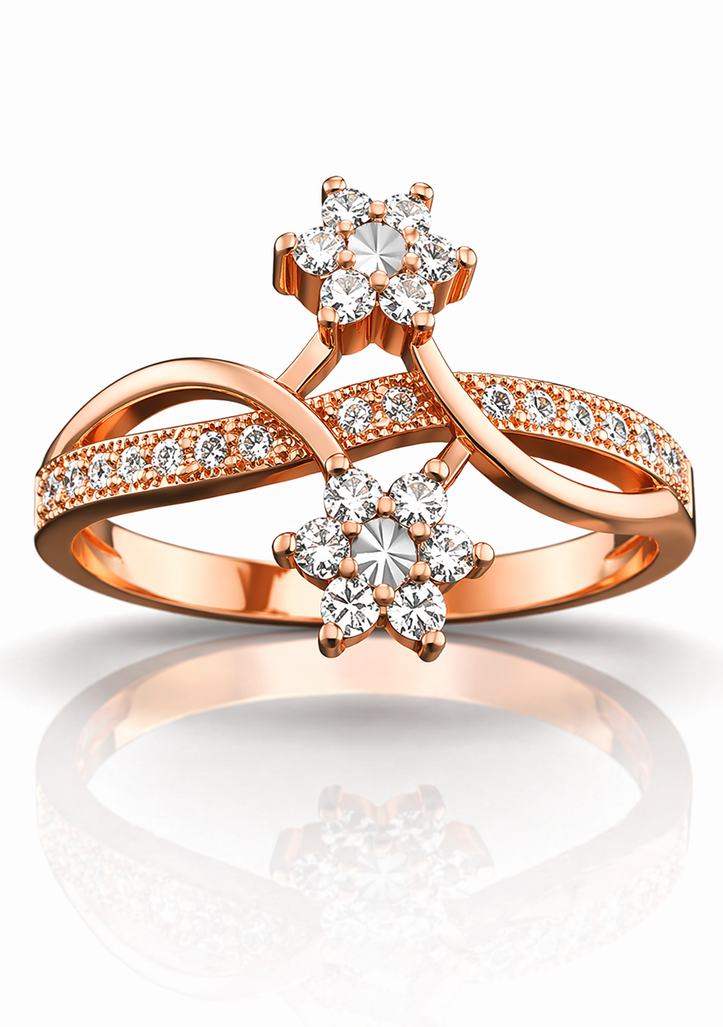Rose Gold Plated Floral CZ Diamond Ring