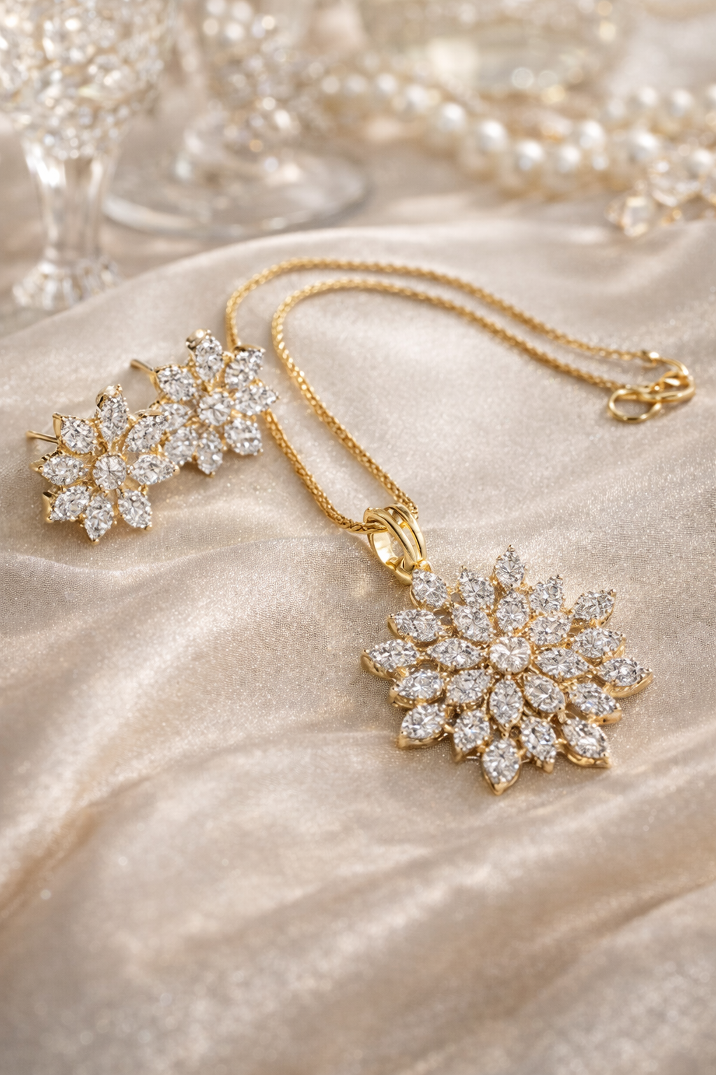 Floral CZ Diamond Jewelry Set