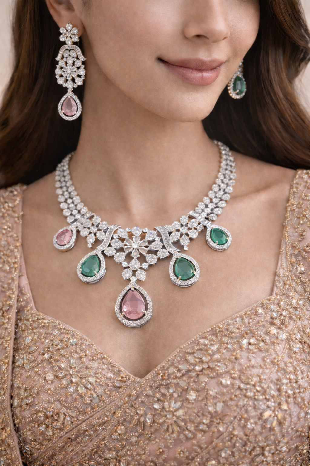 Luxury CZ Diamond & Gemstone Necklace Set