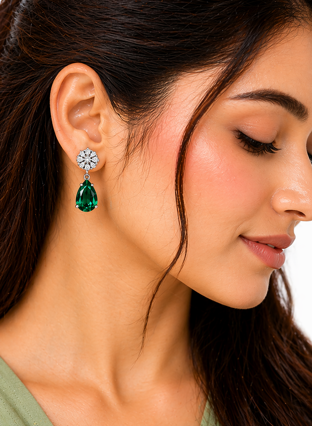 Emerald Drop Flower Earrings