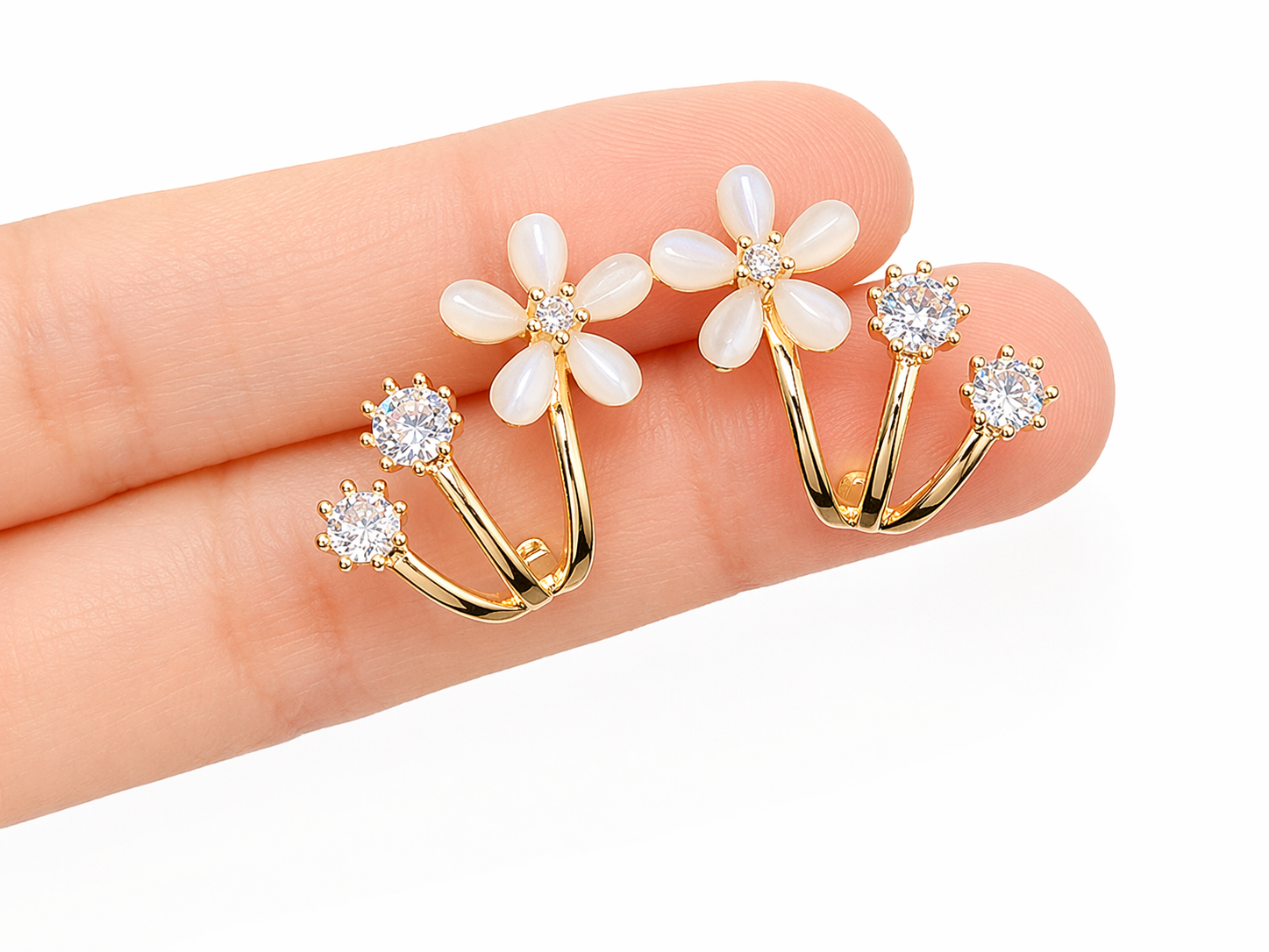 Gold Flower Crystal Earrings