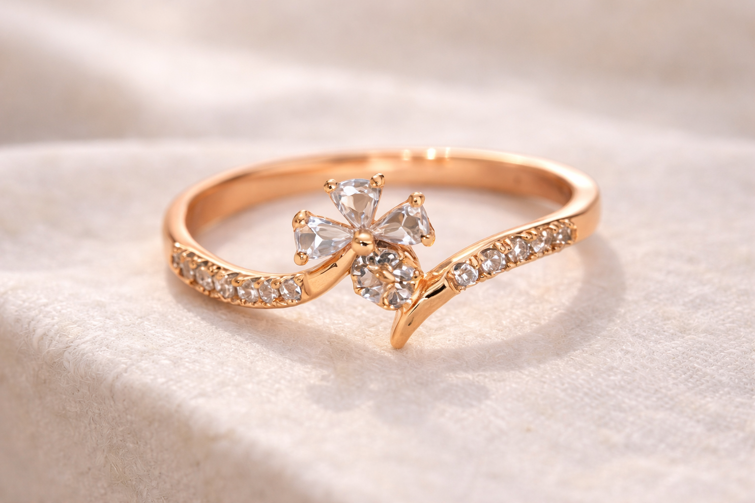 Rose Gold Plated Flower CZ Diamond Ring