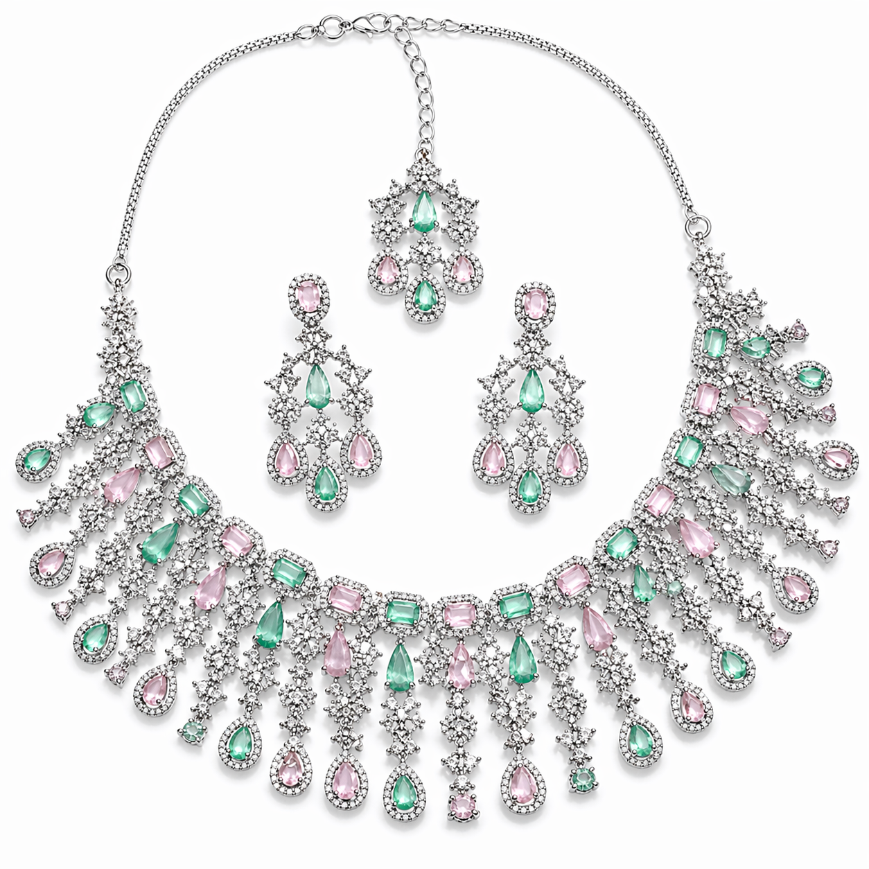 Elegant CZ Diamond Crystal Necklace and Earring Set
