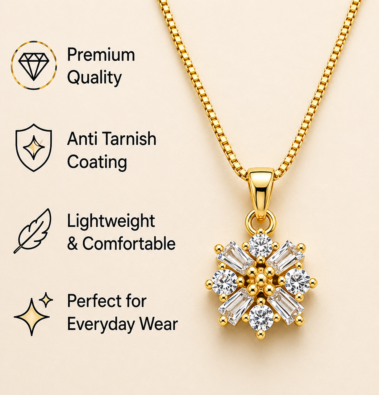 Gold Plated CZ Diamond Floral Necklace & Earring Set