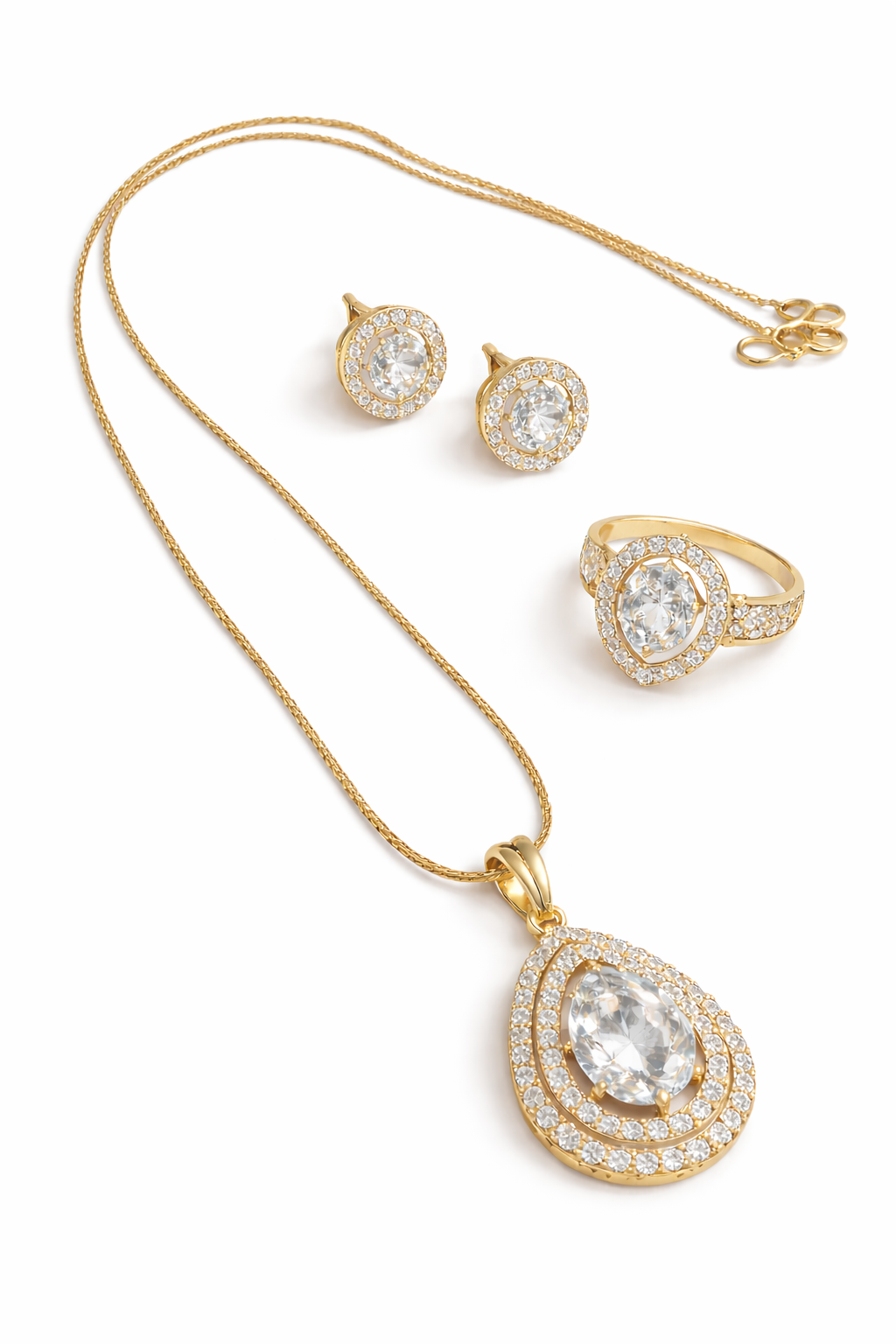 Elegant Gold Plated CZ Diamond Necklace & Earring Set