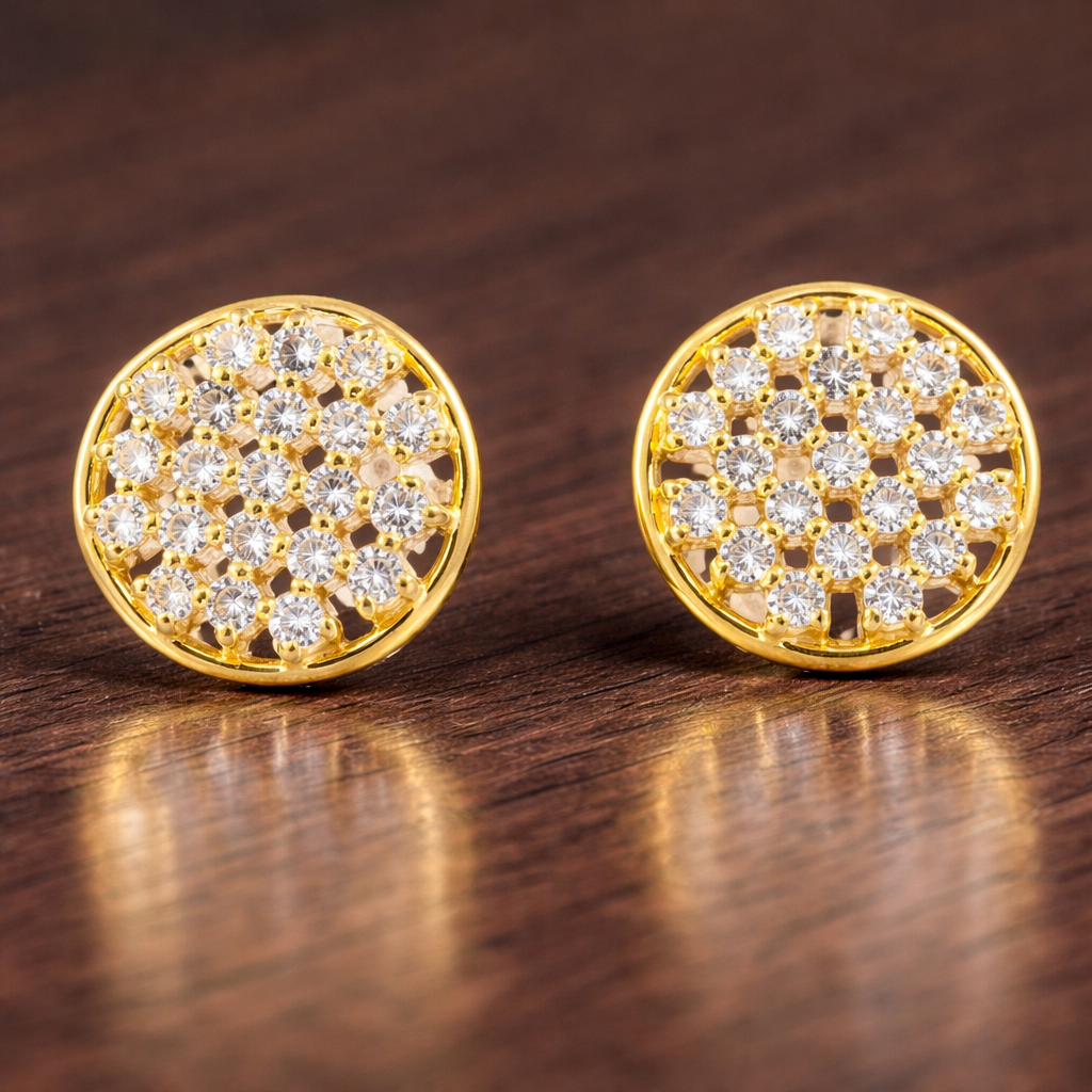 Gold Plated CZ Diamond Cluster Stud Earrings