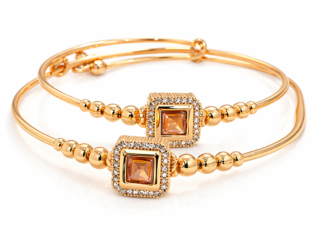 Gold-Plated Square AD Stone Bangles in Bracelet