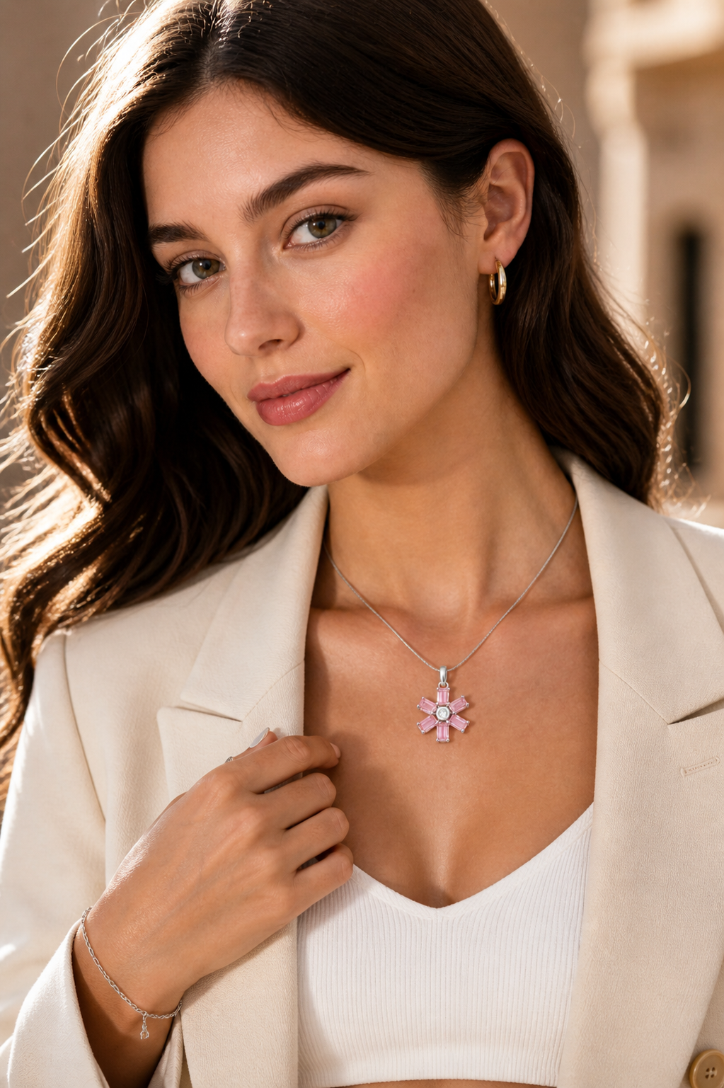 Pink Gem Flower Necklace