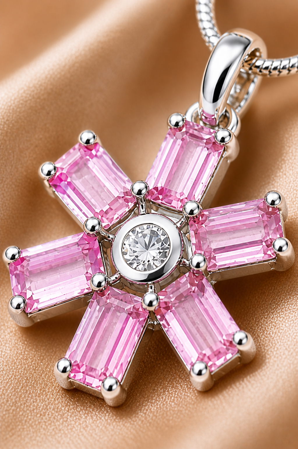 Pink Gem Flower Necklace