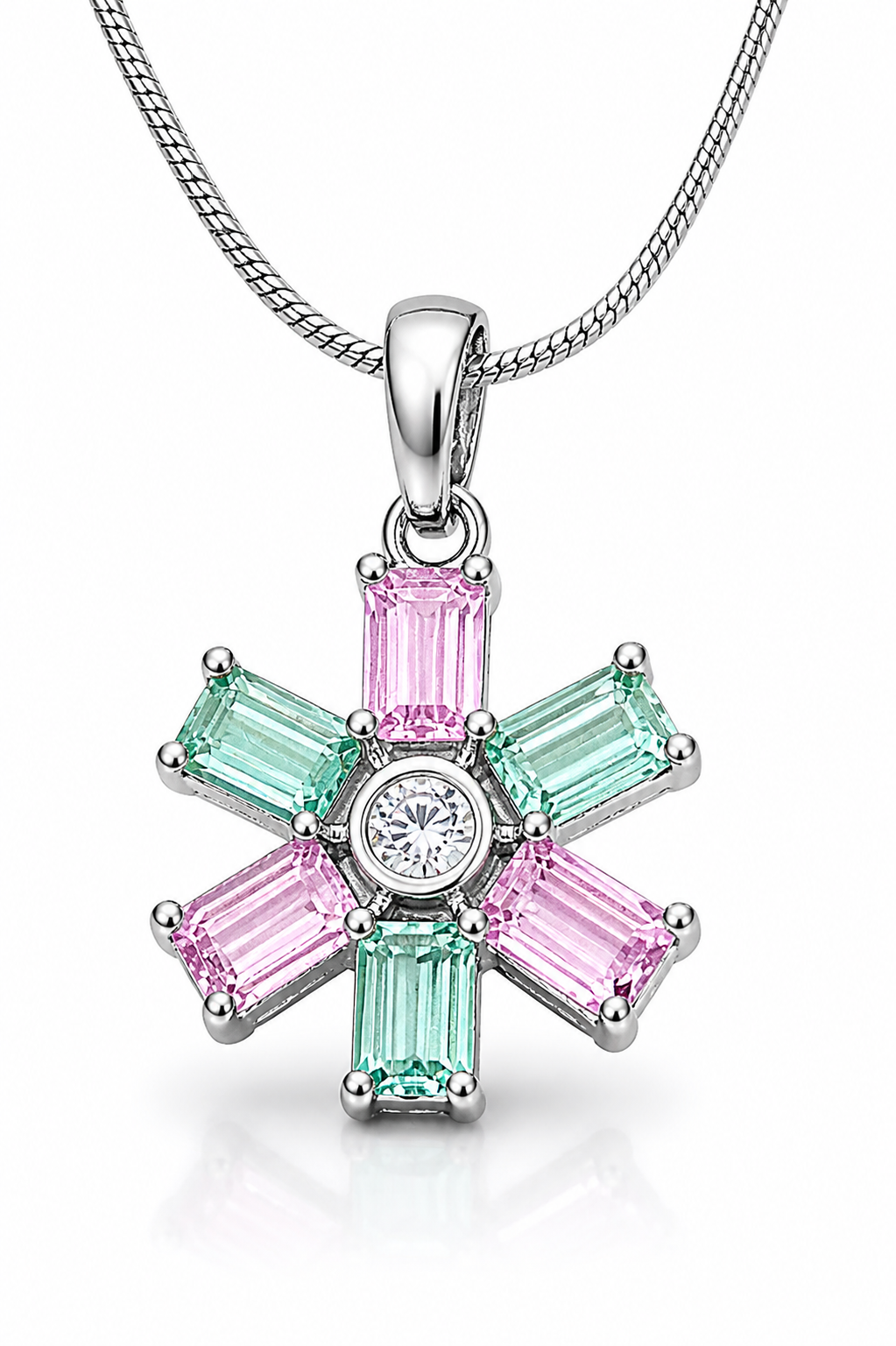 Pastel Gem Flower Pendant Necklace