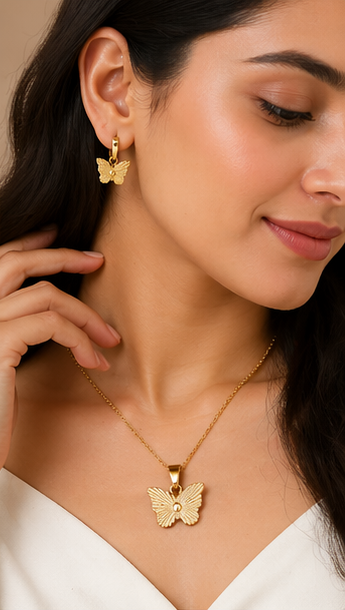 Gold Plated Butterfly Combo Jewelry Set