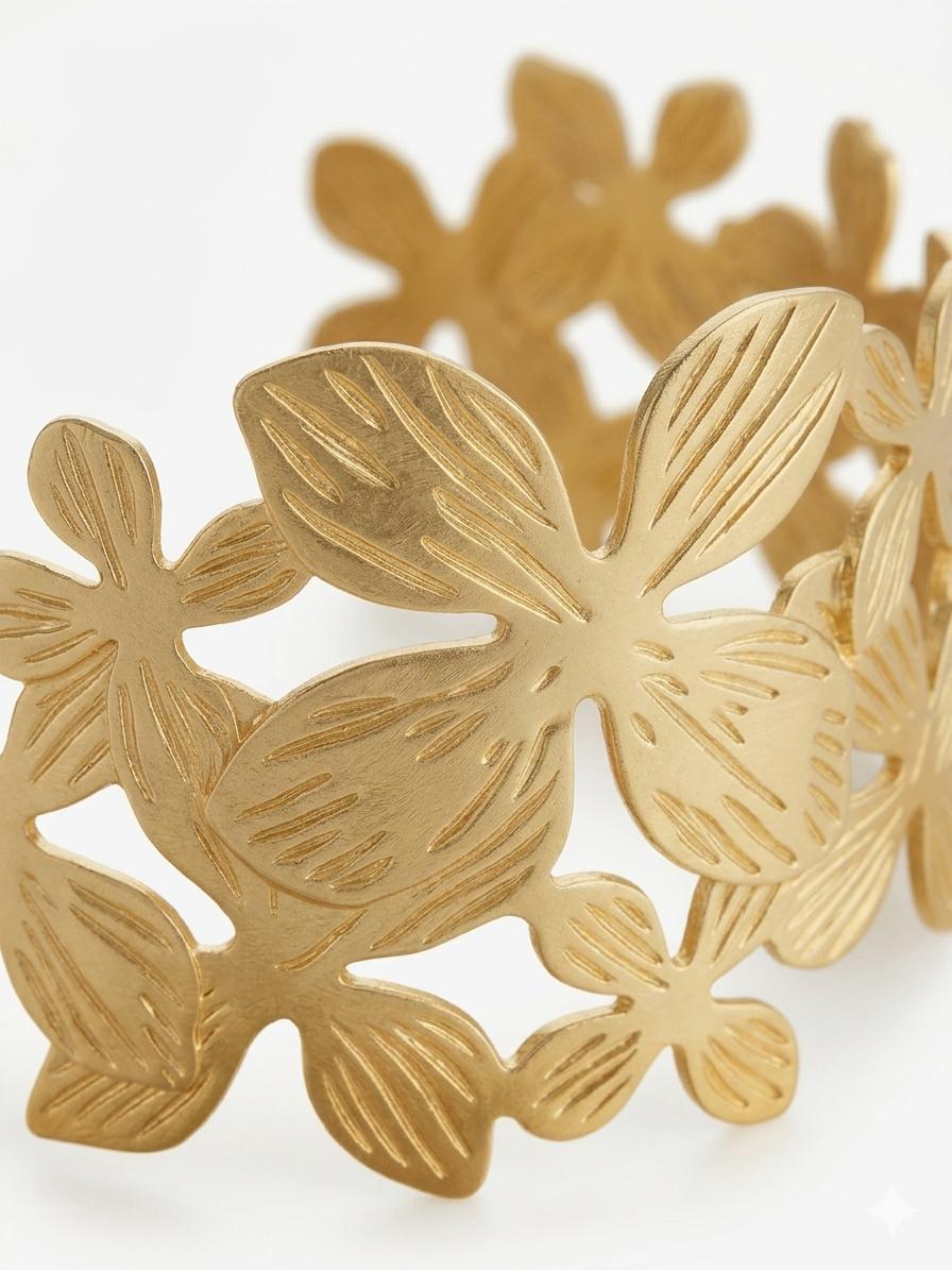 Floral Gold Plated Cuff Bracelet