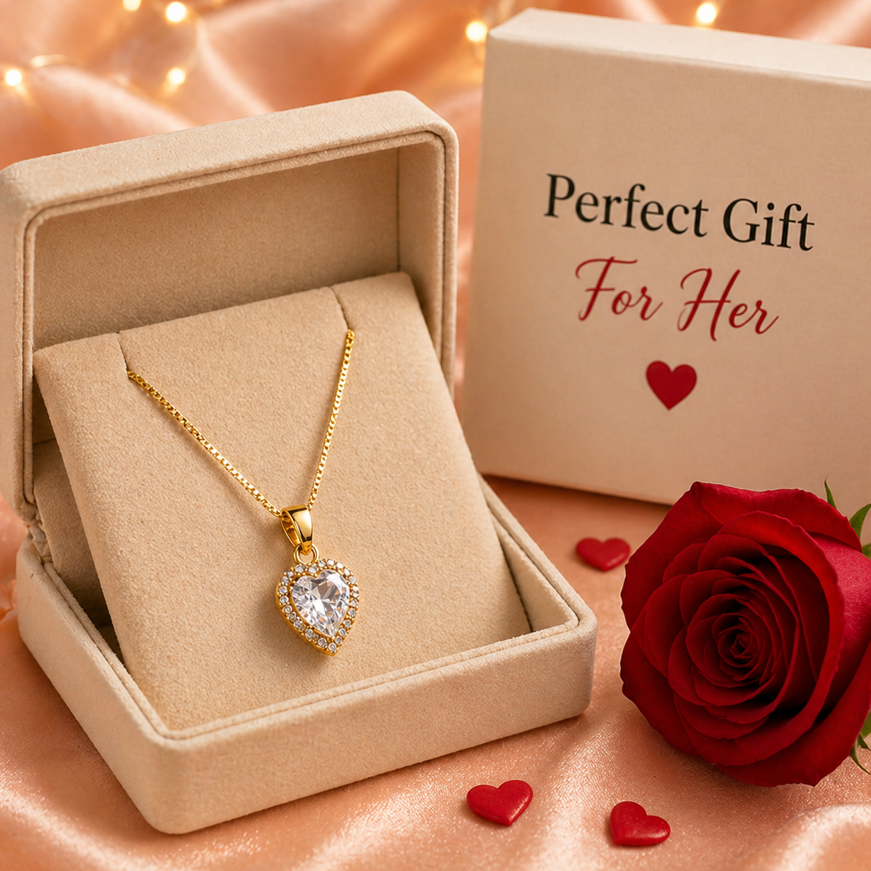 Gold Heart CZ Diamond Pendant Necklace