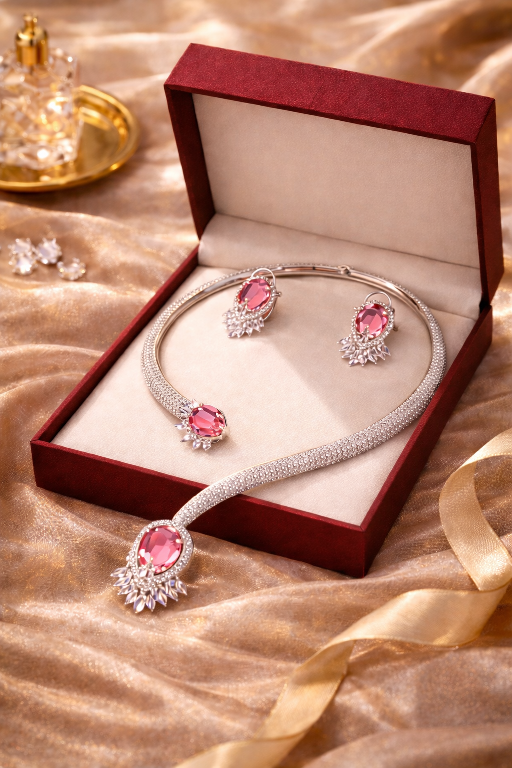 Pink Gemstone Diamond Choker Necklace