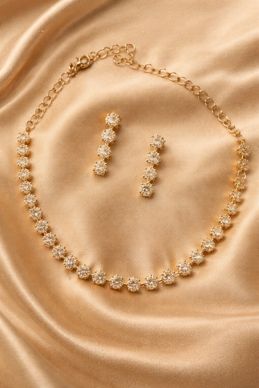 Gold Plated CZ Diamond Crystal Jewelry Set