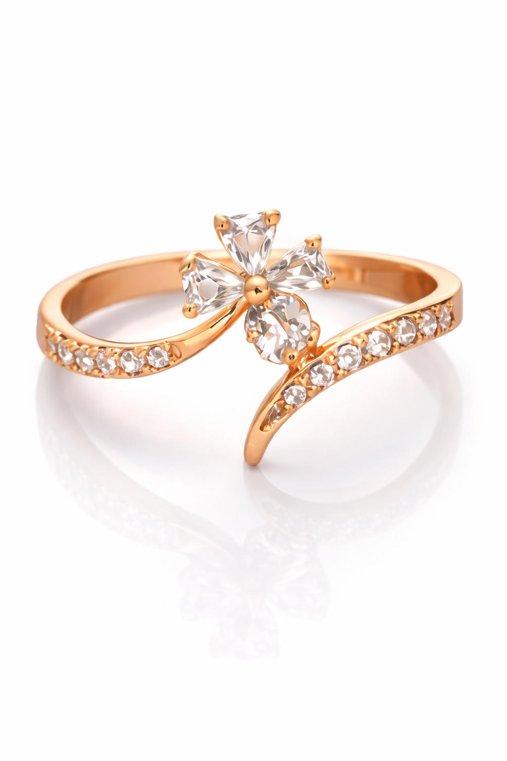 Rose Gold Plated Flower CZ Diamond Ring