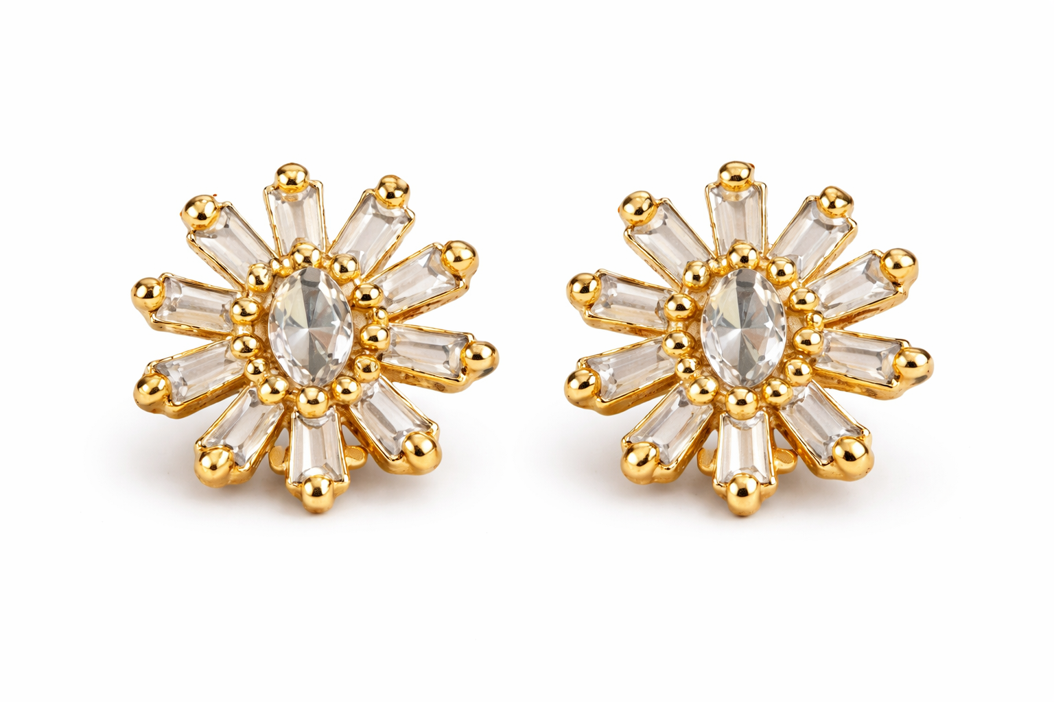 Gold Plated CZ Diamond Flower Stud Earrings