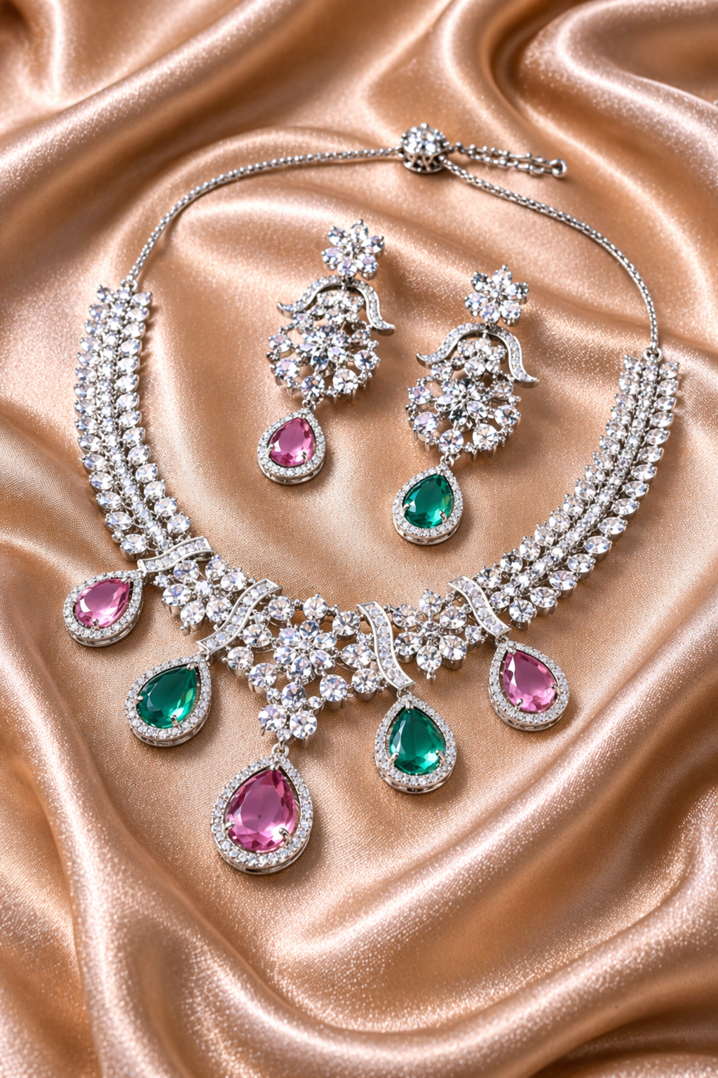 Luxury CZ Diamond & Gemstone Necklace Set