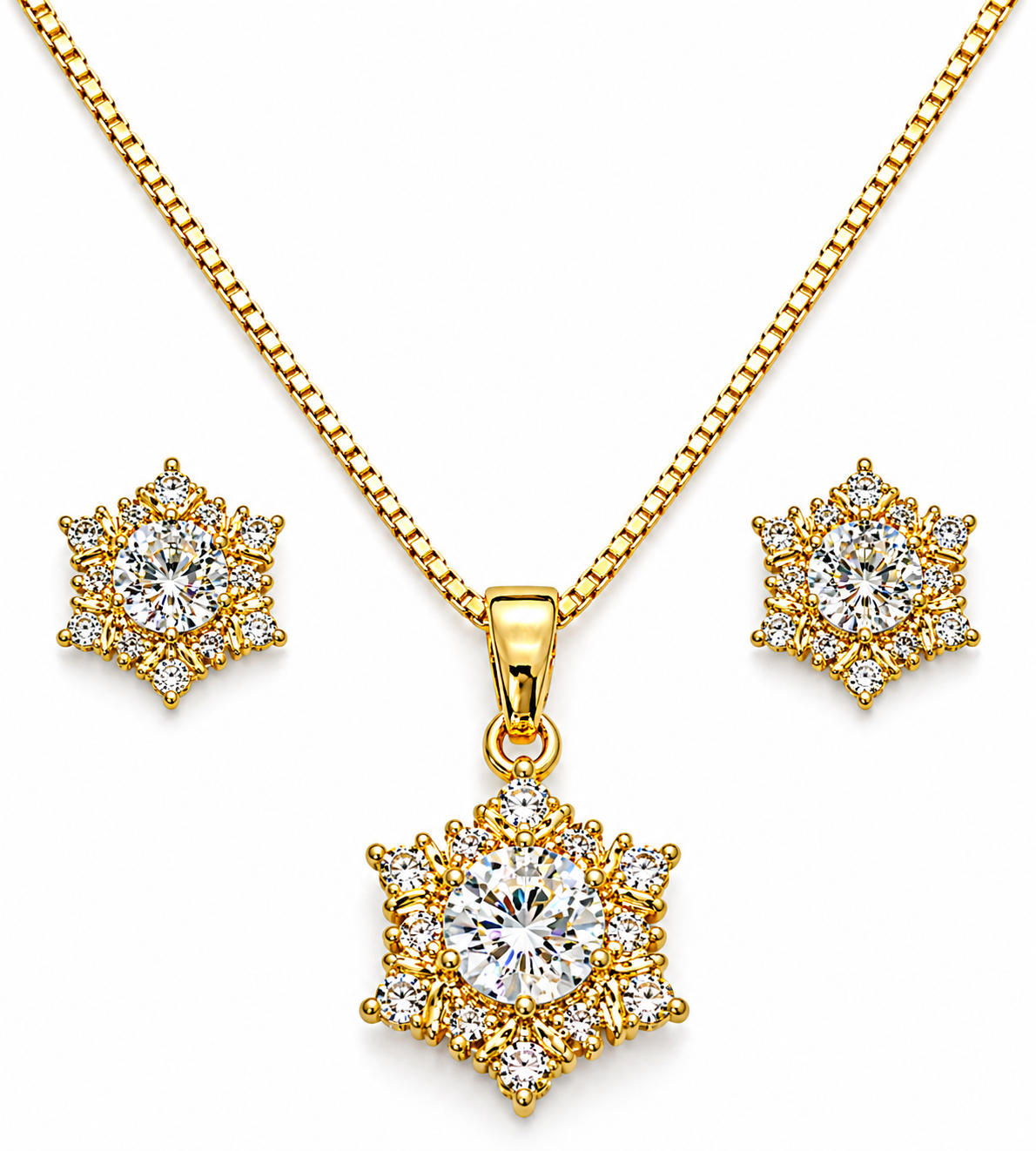 Gold Plated CZ Diamond Star Pendant & Earrings Set