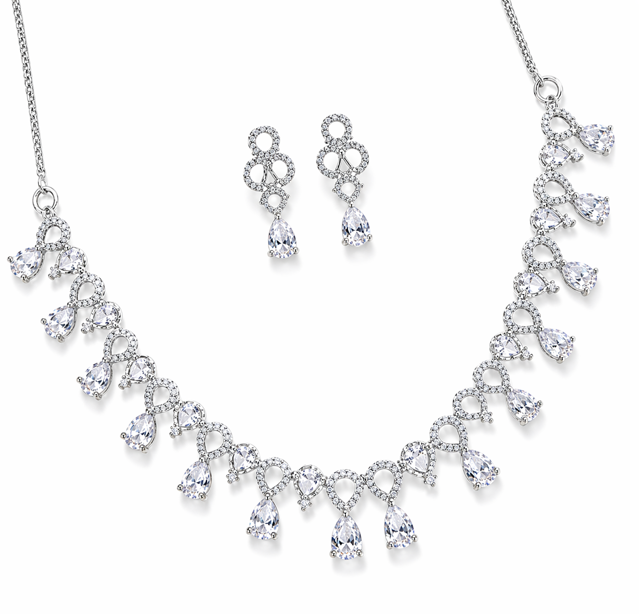 Elegant CZ Diamond Crystal Necklace & Earrings Set