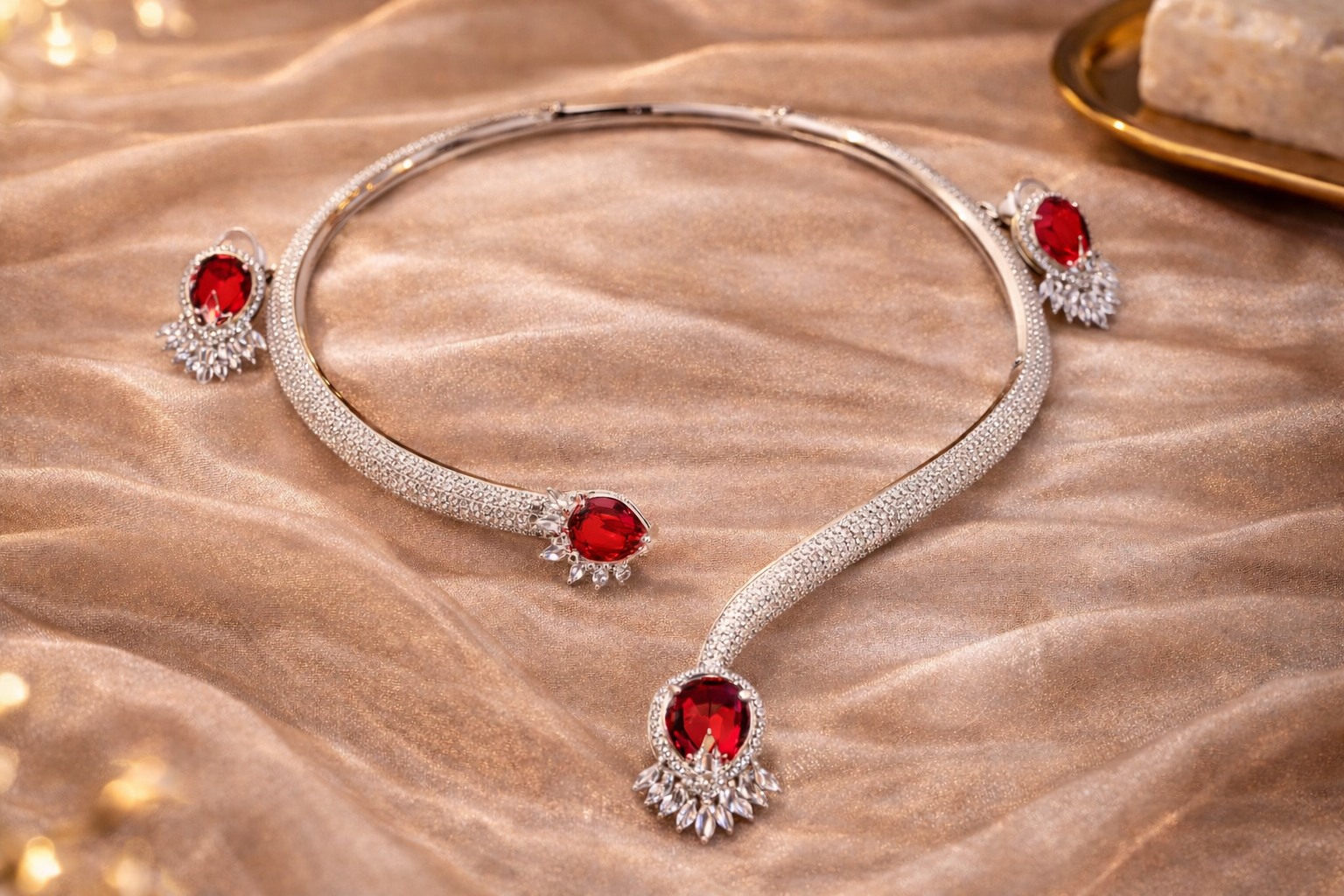 Ruby & CZ Diamond Statement Necklace