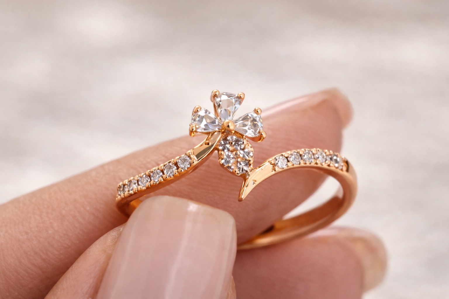 Rose Gold Plated Flower CZ Diamond Ring