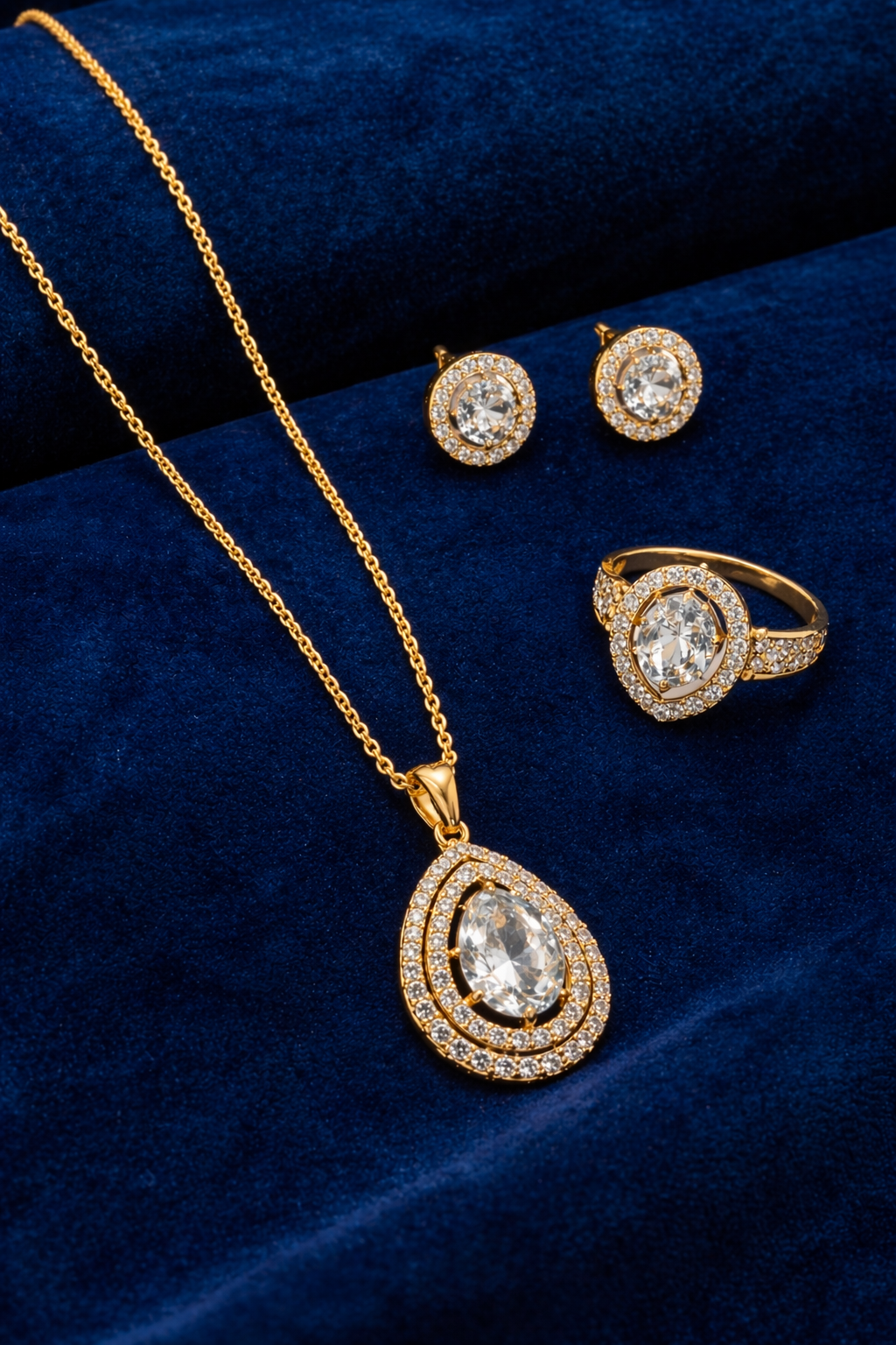 Elegant Gold Plated CZ Diamond Necklace & Earring Set