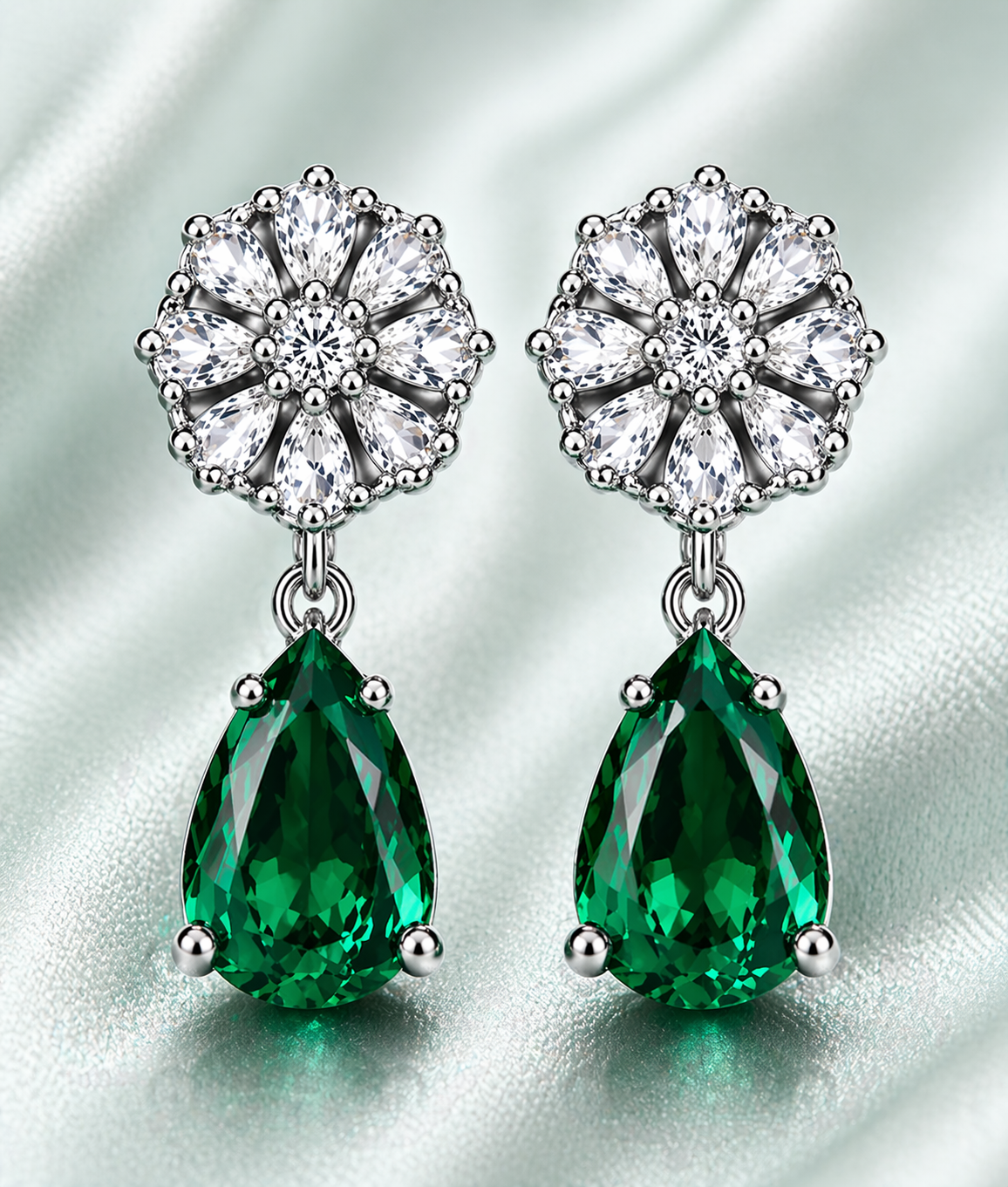 Emerald Drop Flower Earrings
