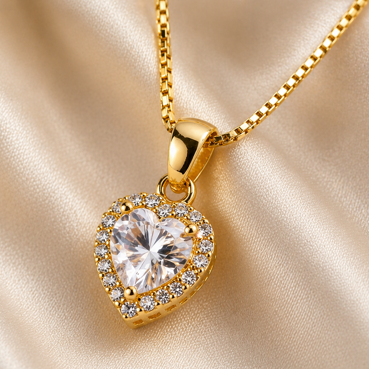 Gold Heart CZ Diamond Pendant Necklace