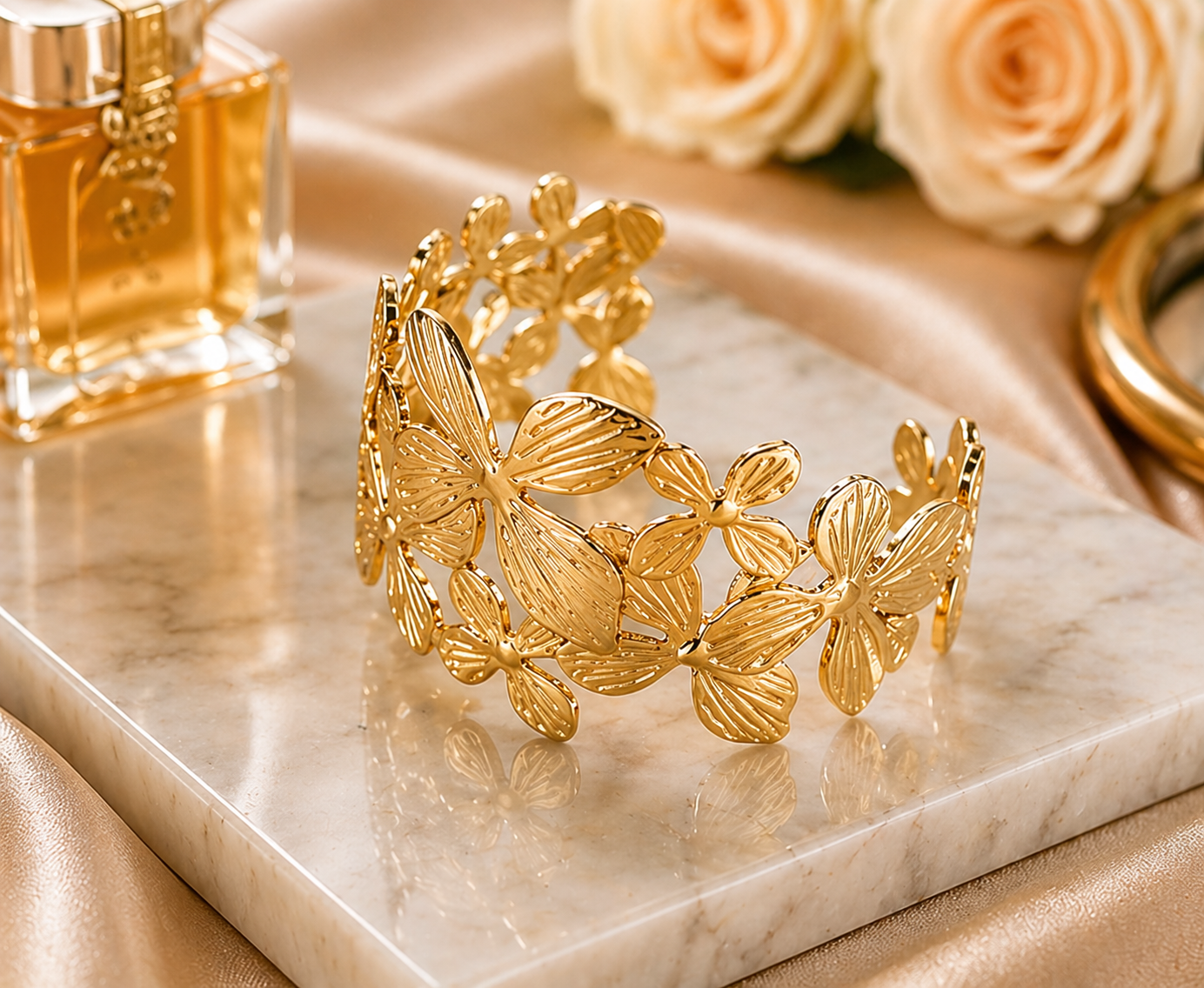 Floral Gold Plated Cuff Bracelet