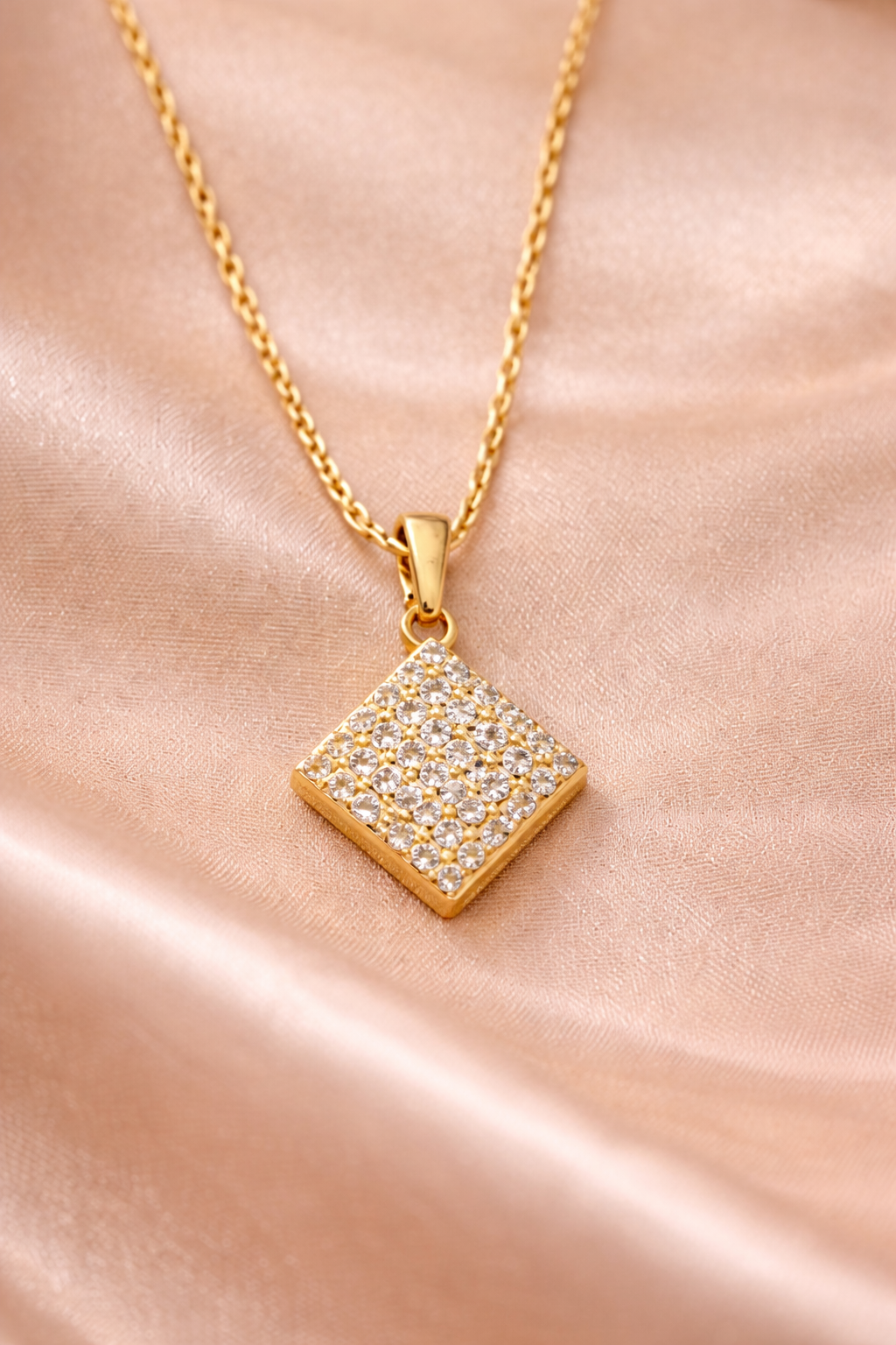 Gold Square CZ Diamond Pendant Necklace