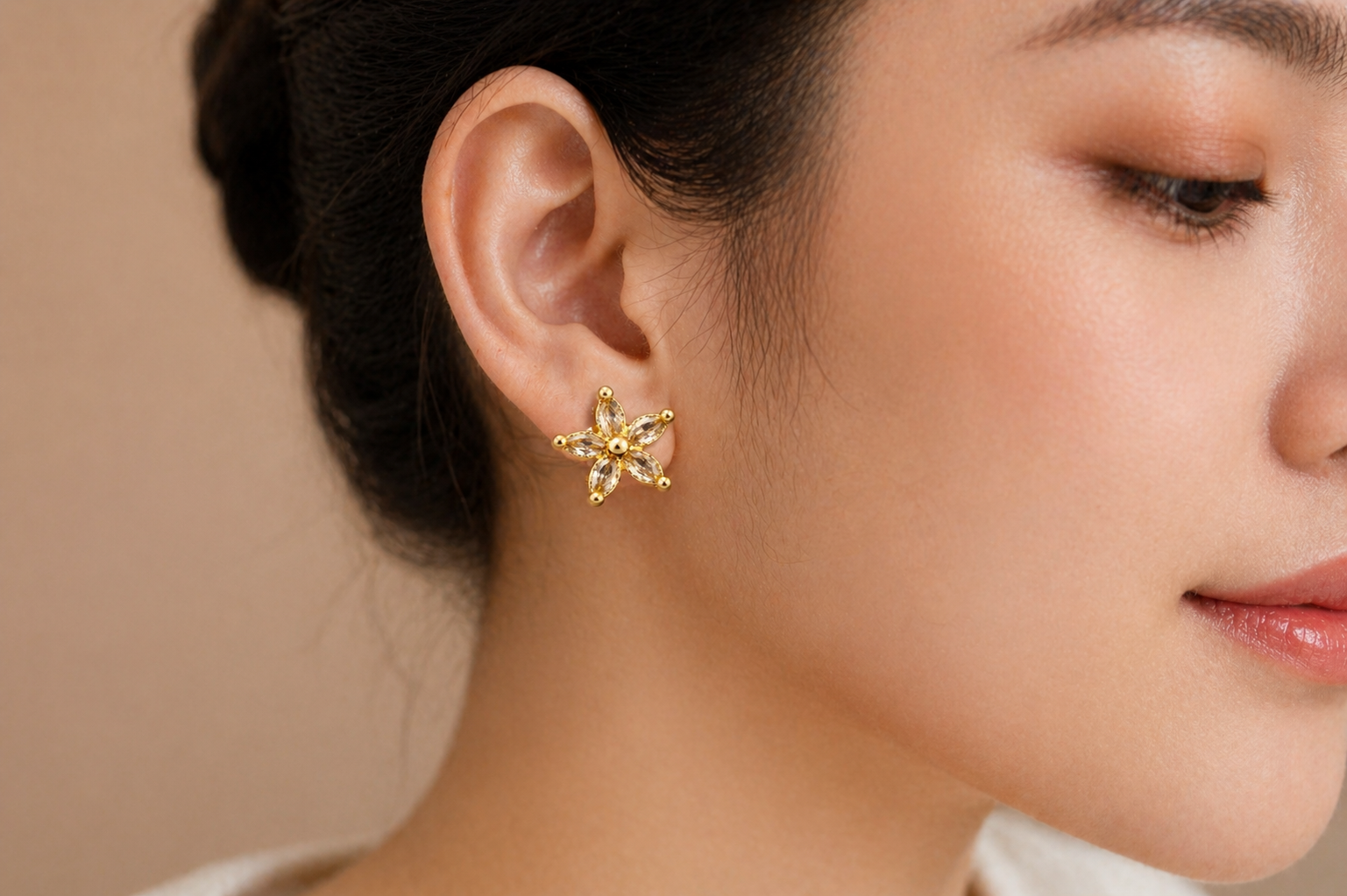 Gold Plated Flower CZ Diamond Stud Earrings