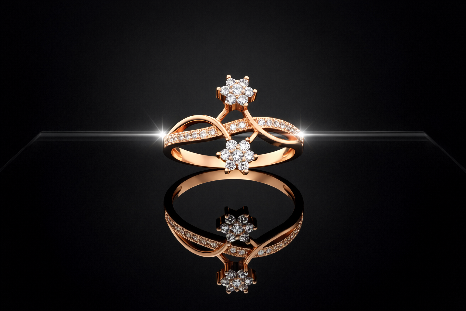 Rose Gold Plated Floral CZ Diamond Ring