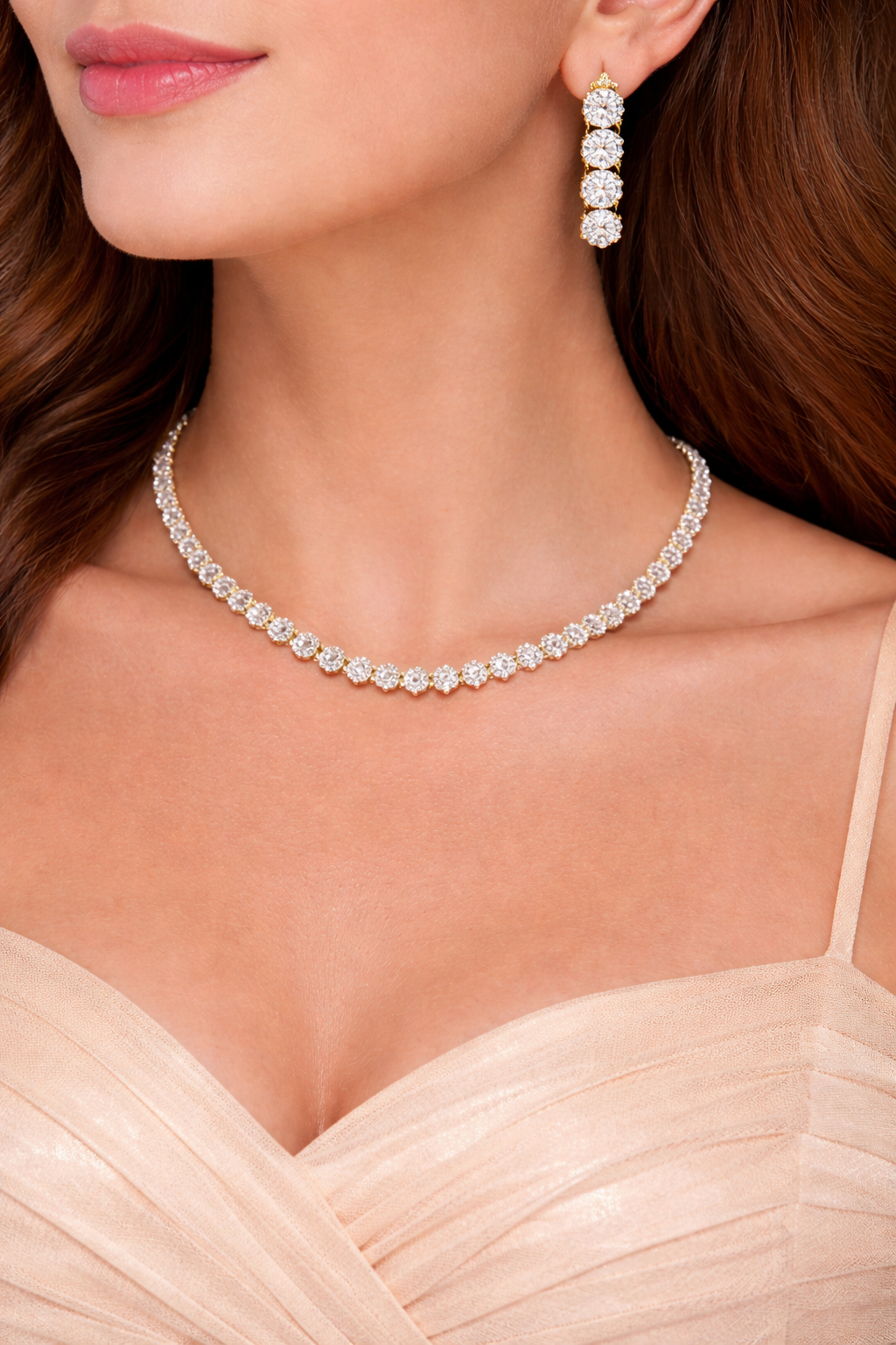 Gold Plated CZ Diamond Tennis Necklace