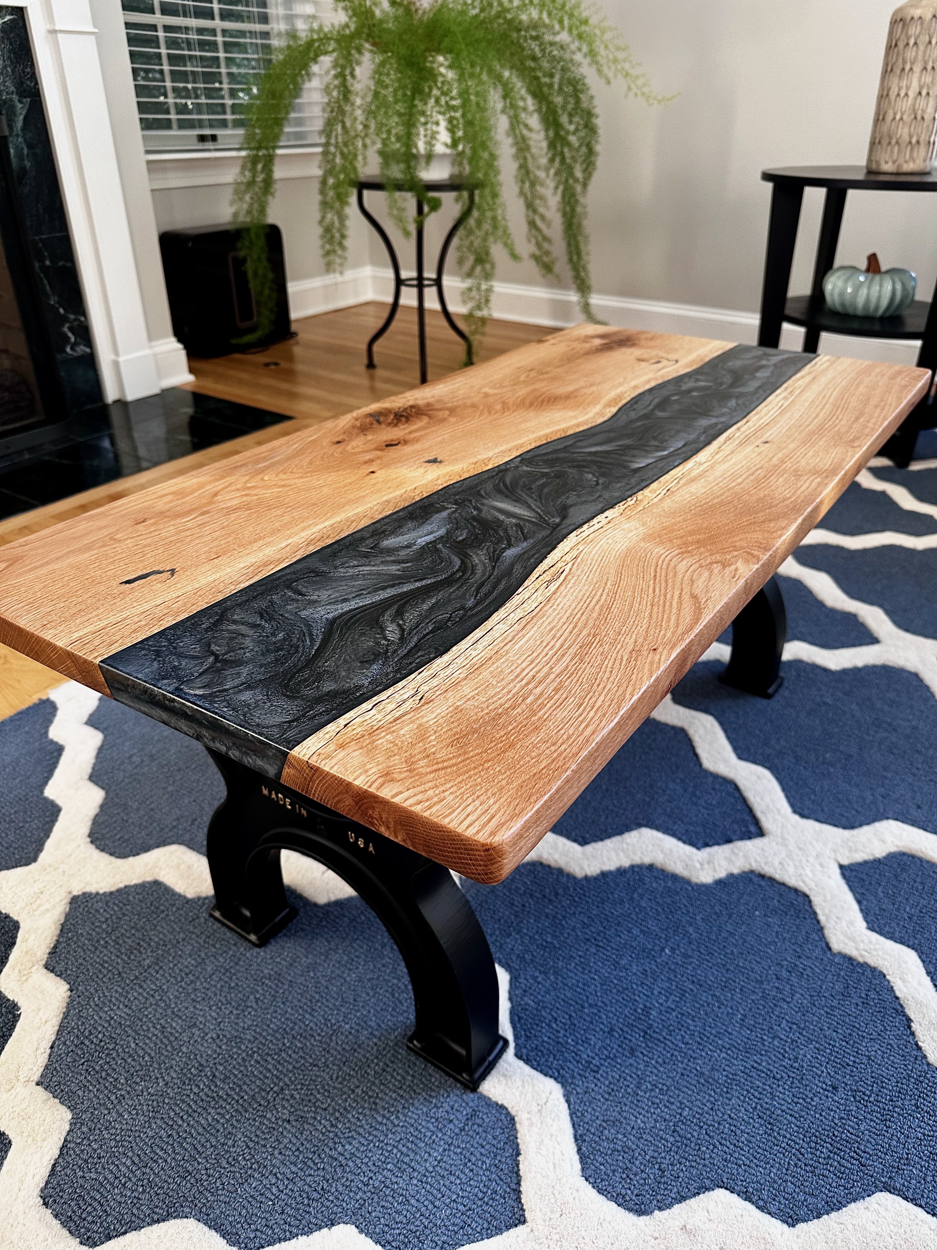 Live Edge White Oak Coffee Table with Black Epoxy River