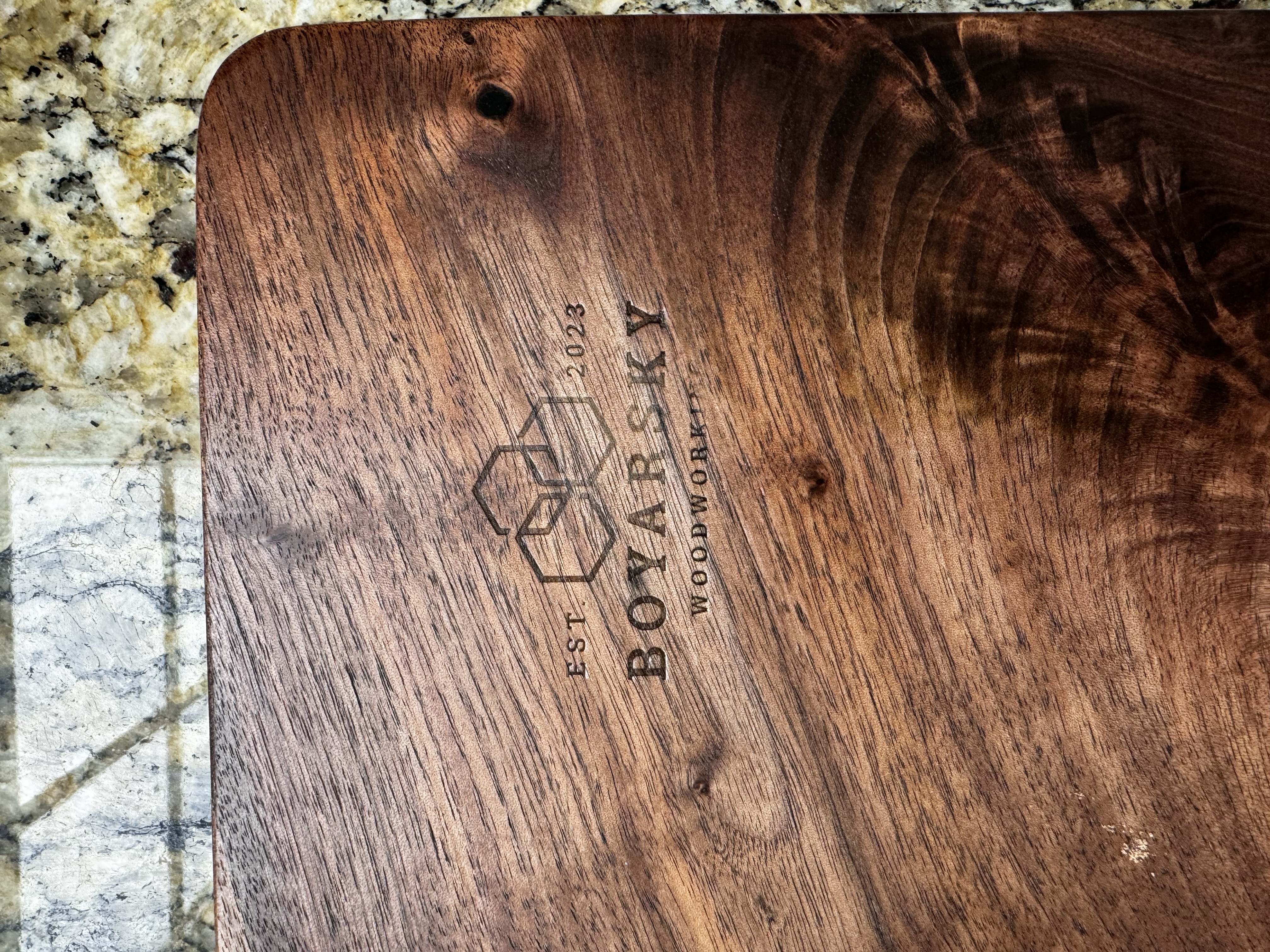 Black Walnut Live Edge Board with Turquoise Resin Inlay