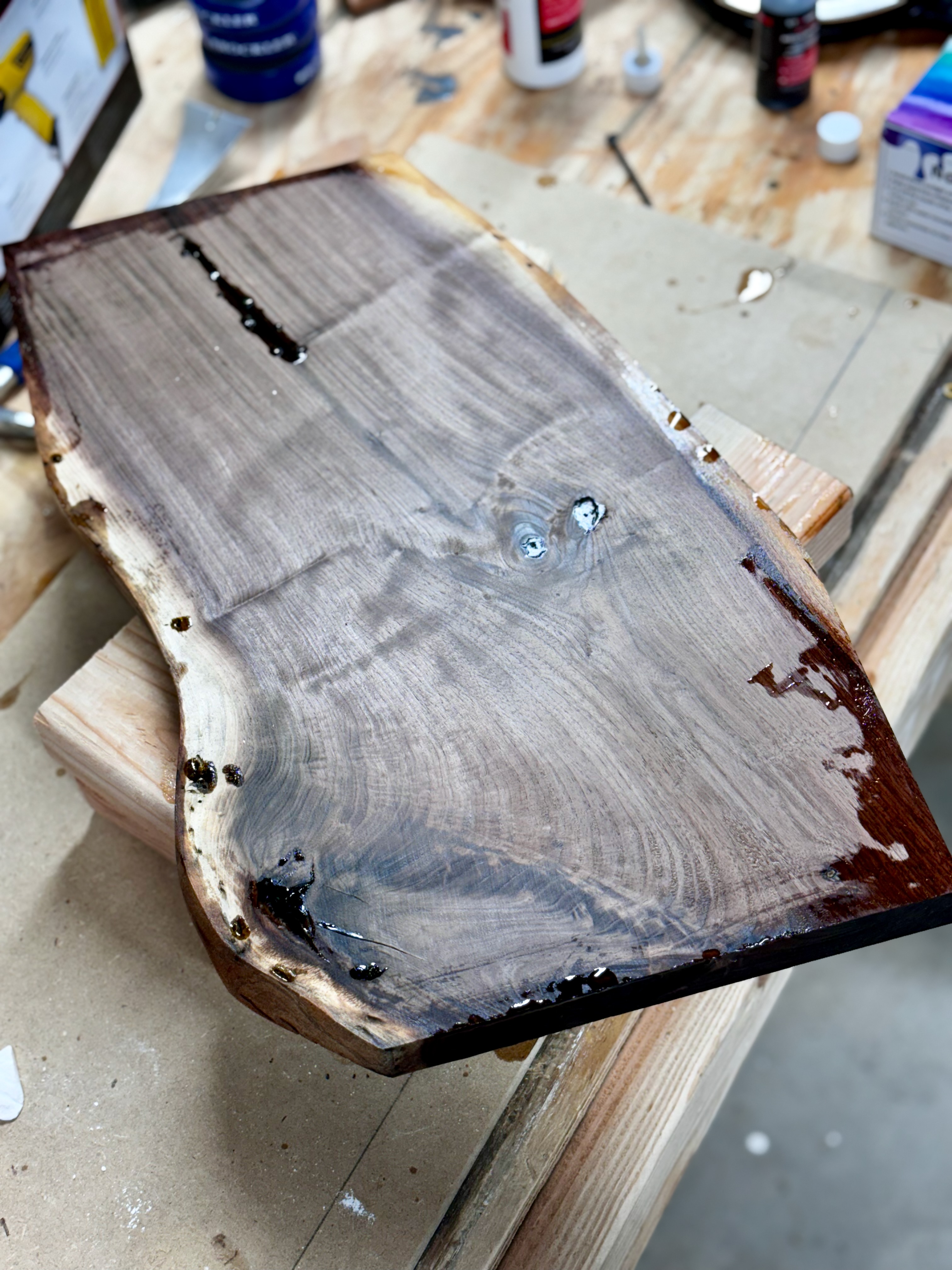Black Walnut Live Edge Board with Turquoise Resin Inlay