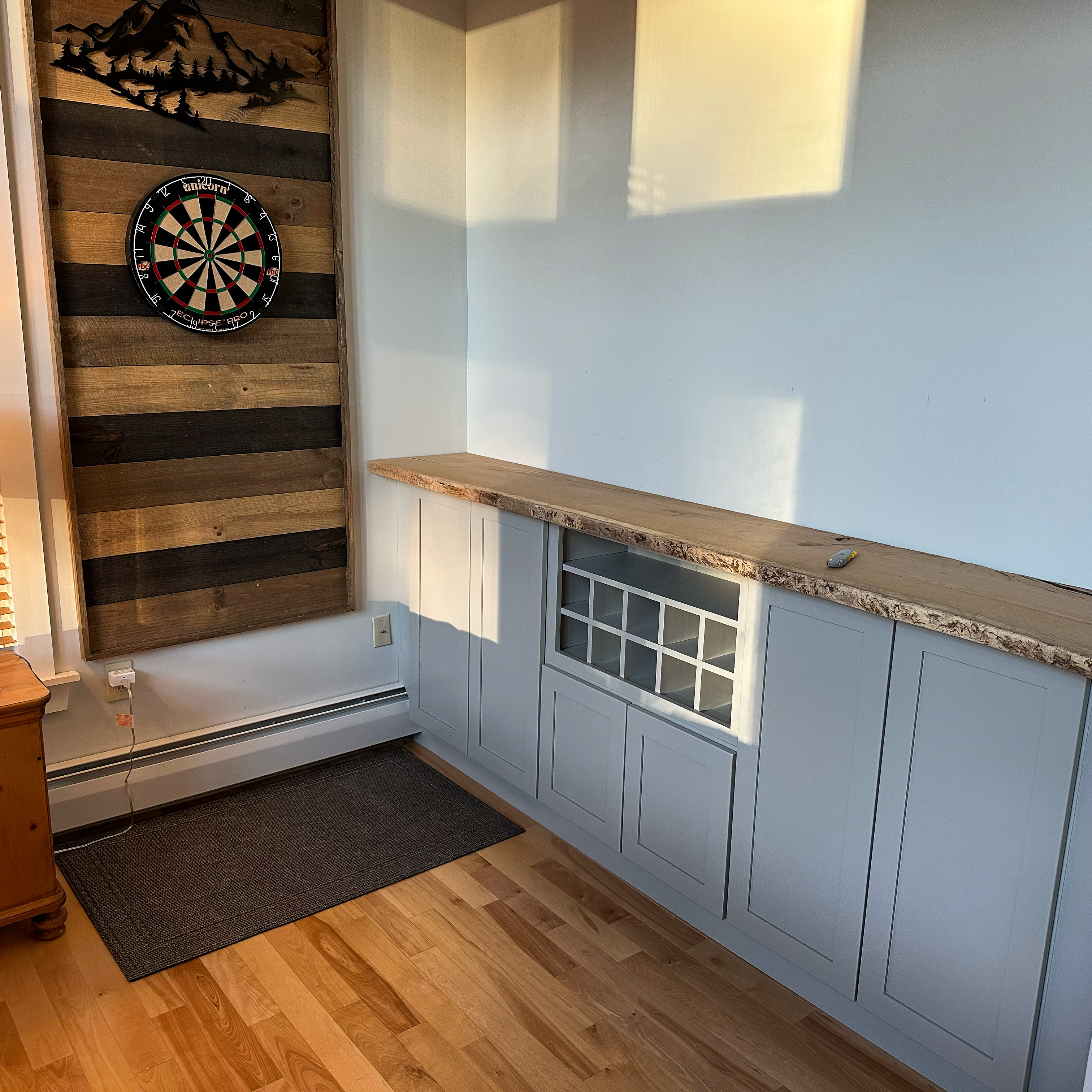 Custom Home Bar Setup with American Flag Decor