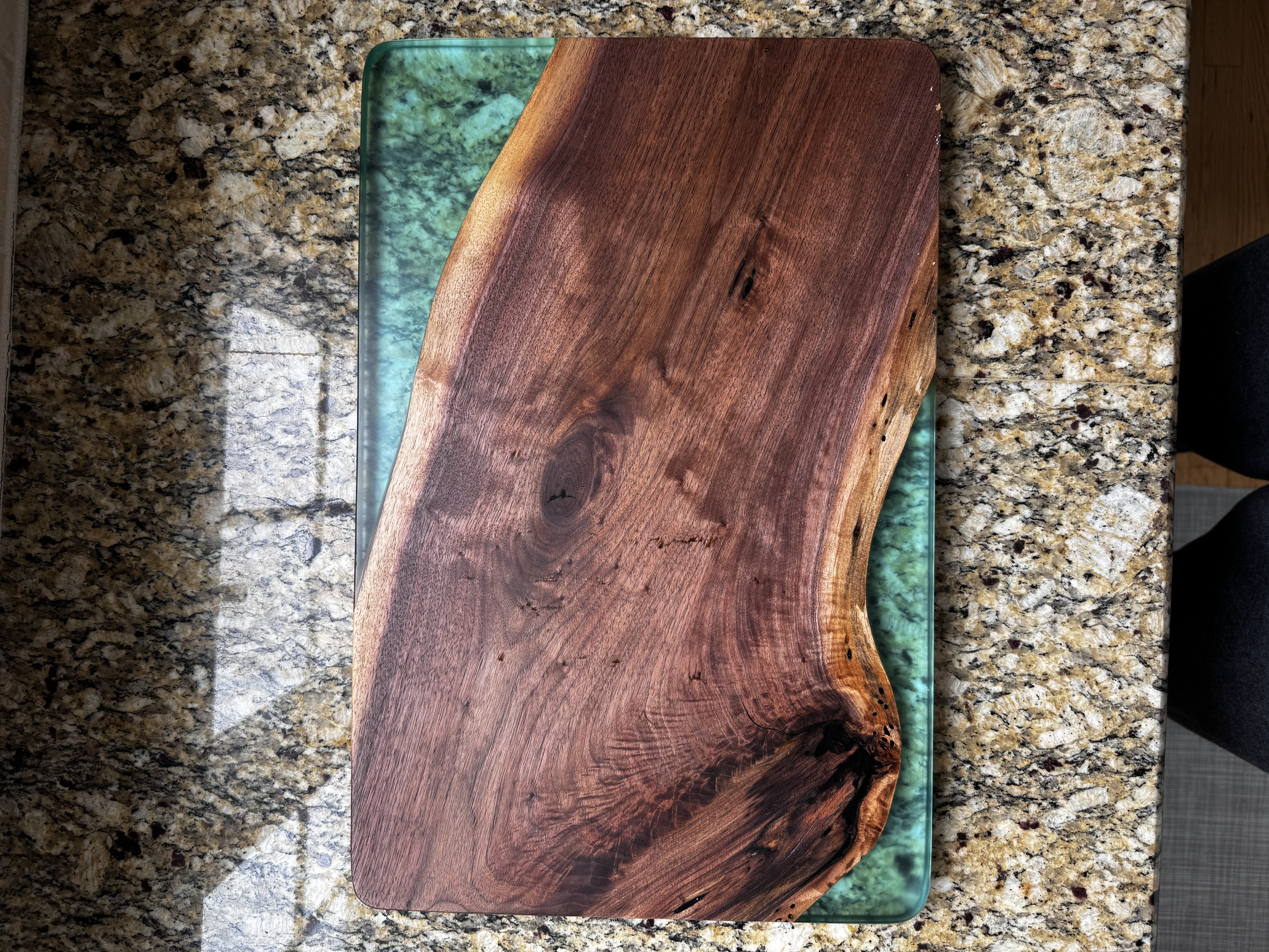 Black Walnut Live Edge Board with Turquoise Resin Inlay