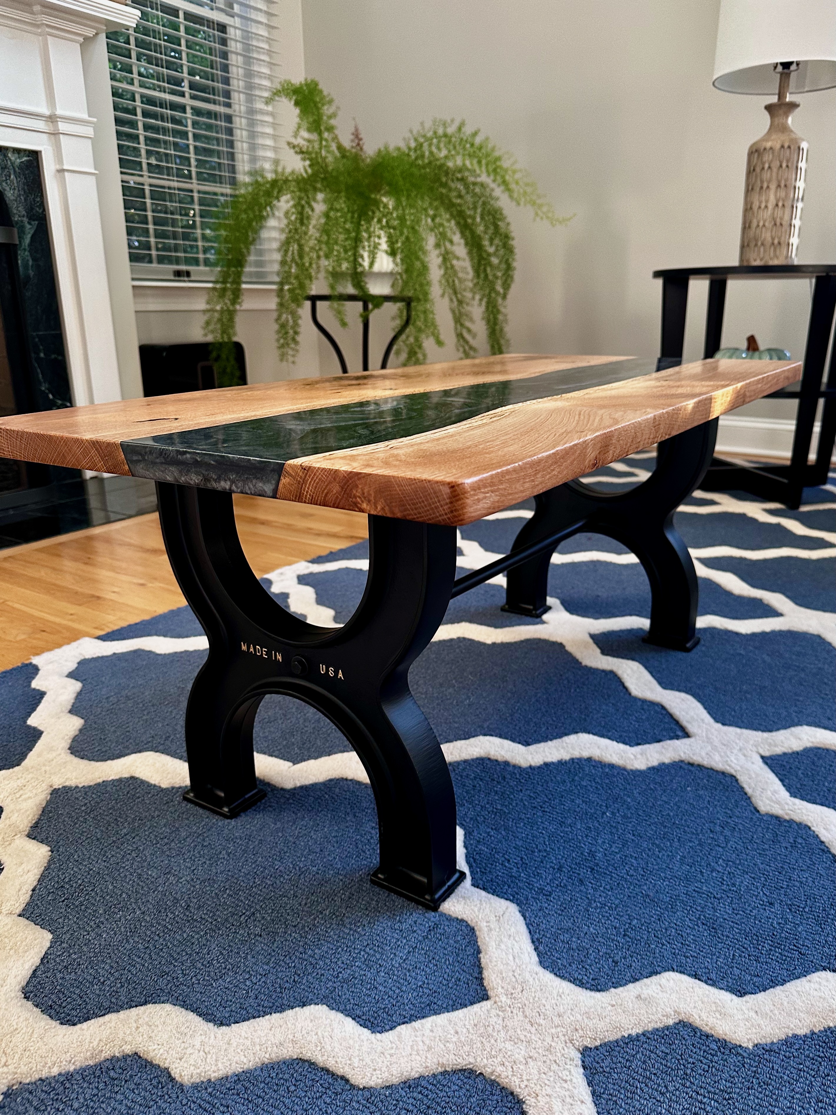 Live Edge White Oak Coffee Table with Black Epoxy River
