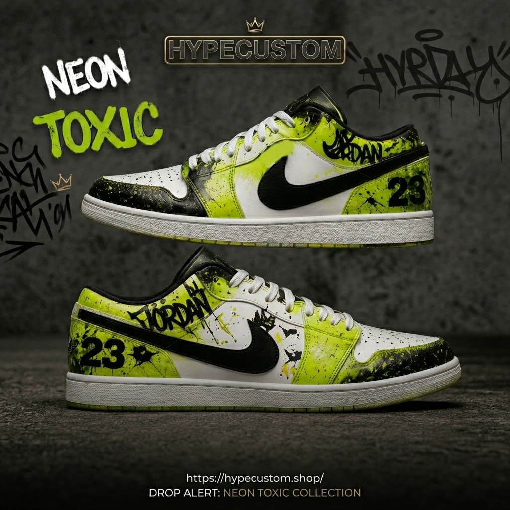 Neon Toxic Custom NIKE JORDAN 1 LOW Sneakers