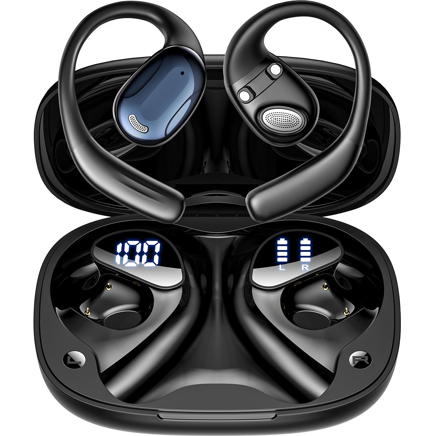 イヤホン bluetooth ワイヤレスイヤホン 「2026 雑音カットで通話快適」 Bluetooth 5.4 自動ペアリング LED残量表示 業界最速の即時接続 オープンイヤー 最大100時間再生 Type-C急速充電 空気伝導 耳塞がず快適 8.8g超軽量 マイク内蔵 通勤/運動（ブラック）